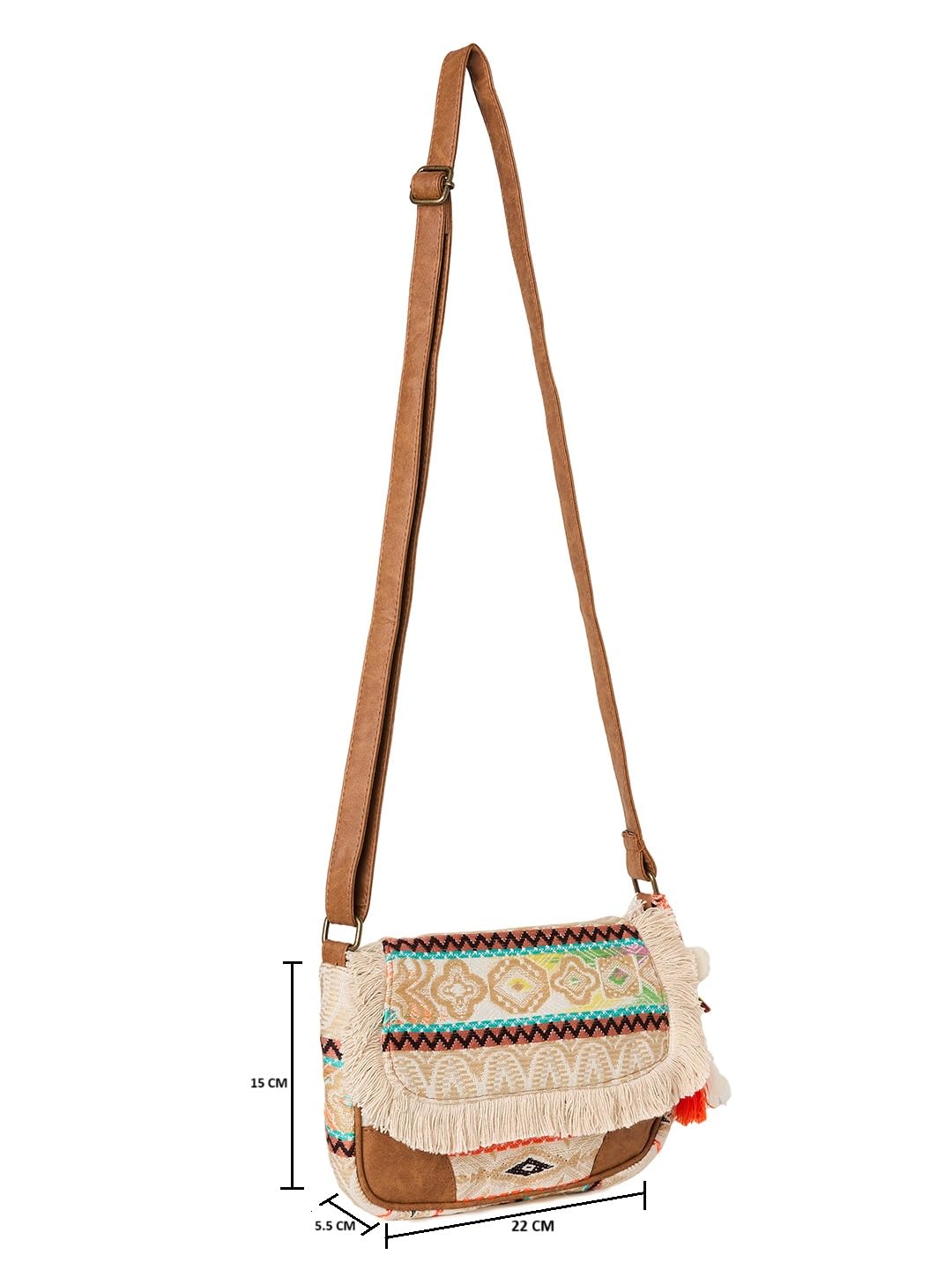 PRIMROSE Boho Fringed Crossbody Bag with Embroidery, Multi-Colour