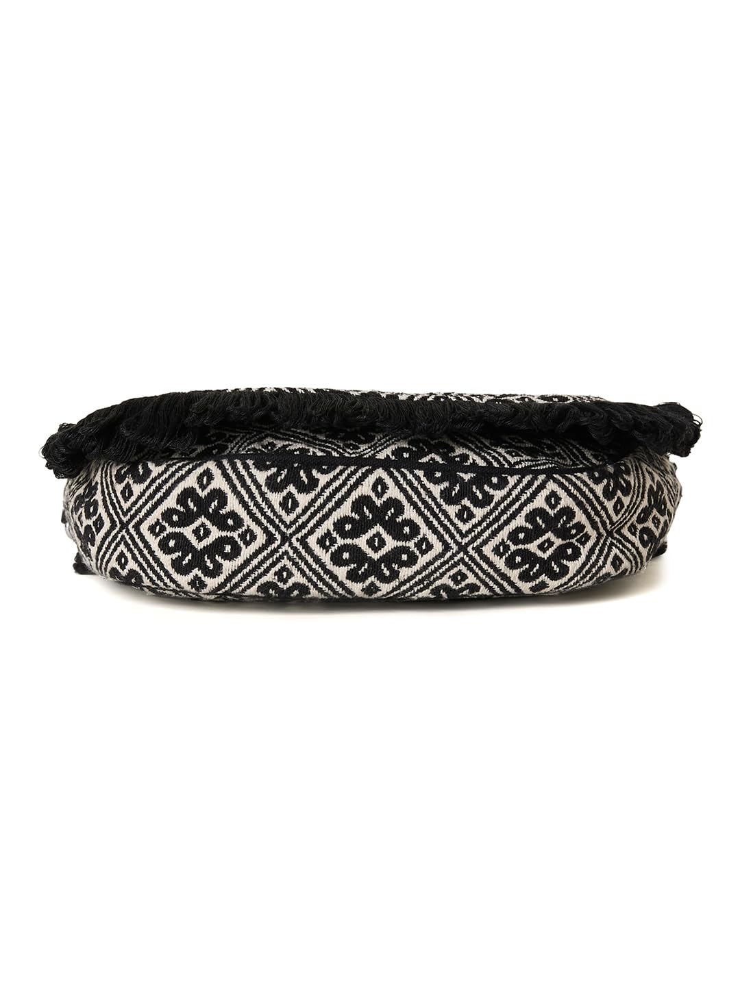 PRIMROSE Geometric Pattern Shoulder Bag with Fringe Detailing, Black and White