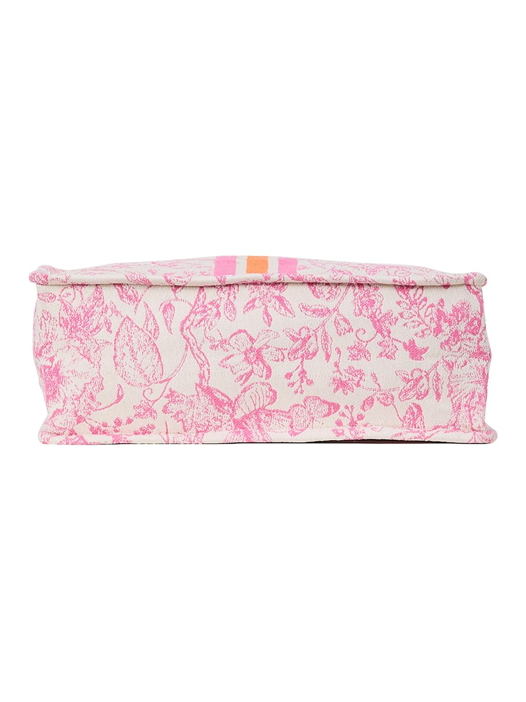 PRIMROSE Women's Floral Print Tote Bag with Pink and Orange Stripes, Cotton