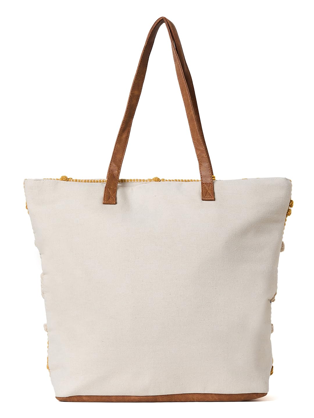 PRIMROSE Handcrafted Woven Tote Bag, Cream, Blue, Yellow, Tassel Accents