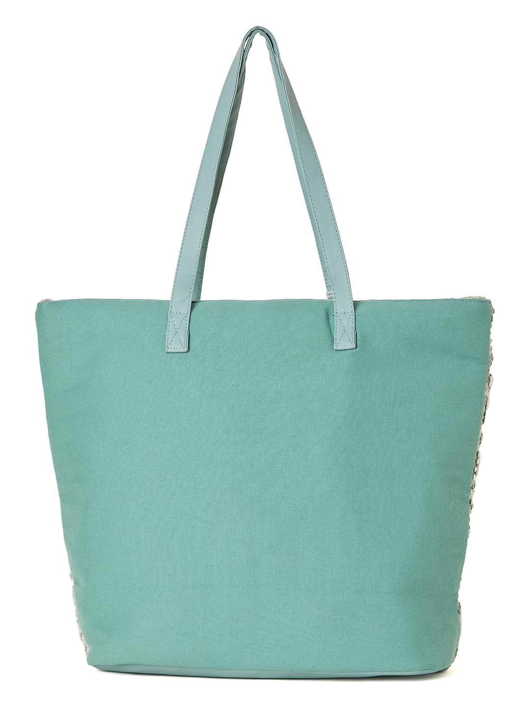 PRIMROSE Handwoven Crochet Tote Bag with Tassel Charm, Grey and Mint Green