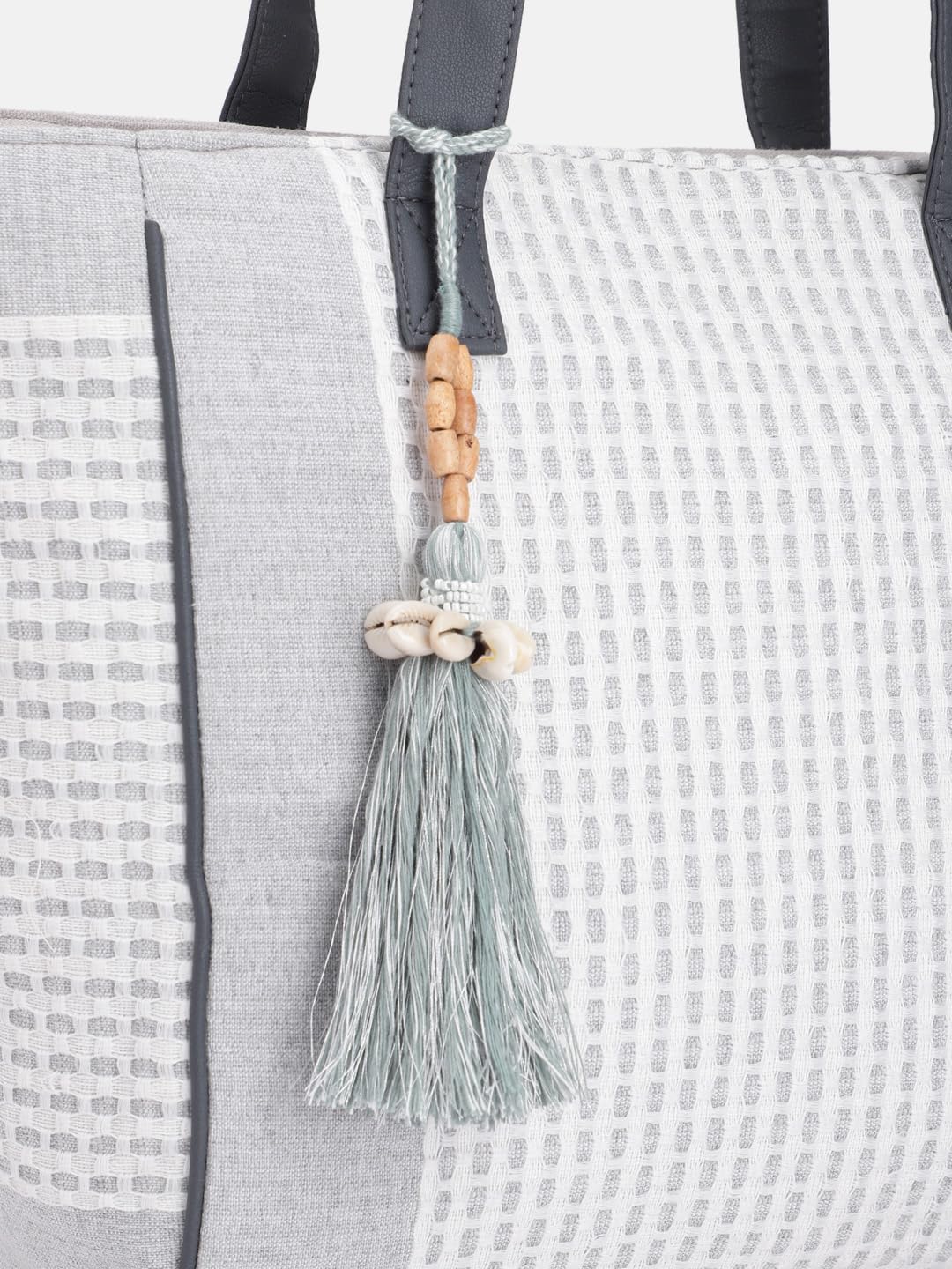 PRIMROSE Women's Tote Bag Grey Fabric with Tassel Patterned Design