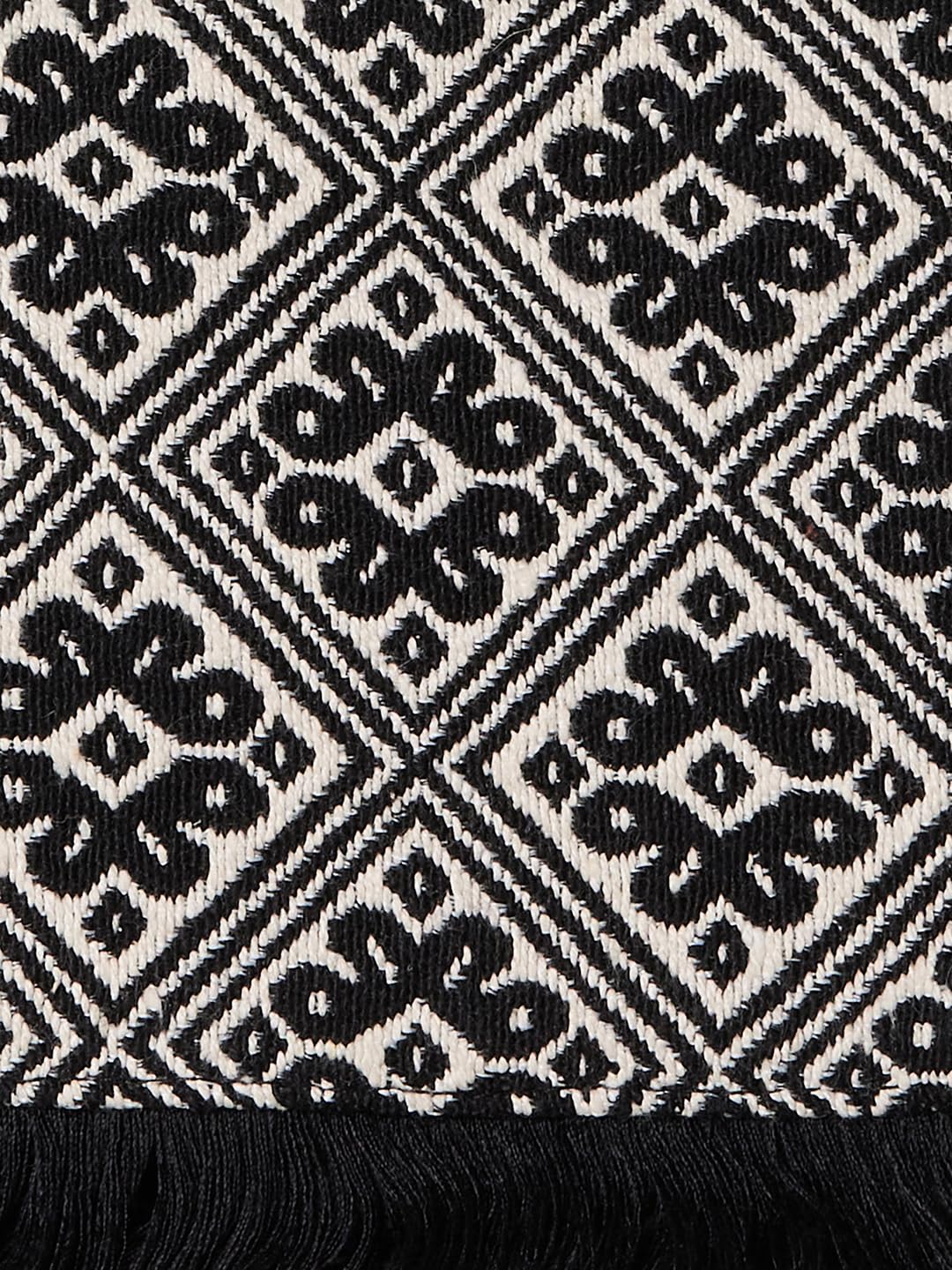 PRIMROSE Geometric Pattern Shoulder Bag with Fringe Detailing, Black and White