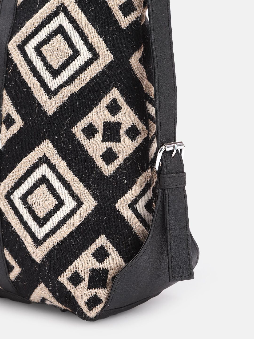 PRIMROSE Patterned Black and White Tote Bag Geometric Diamond Design