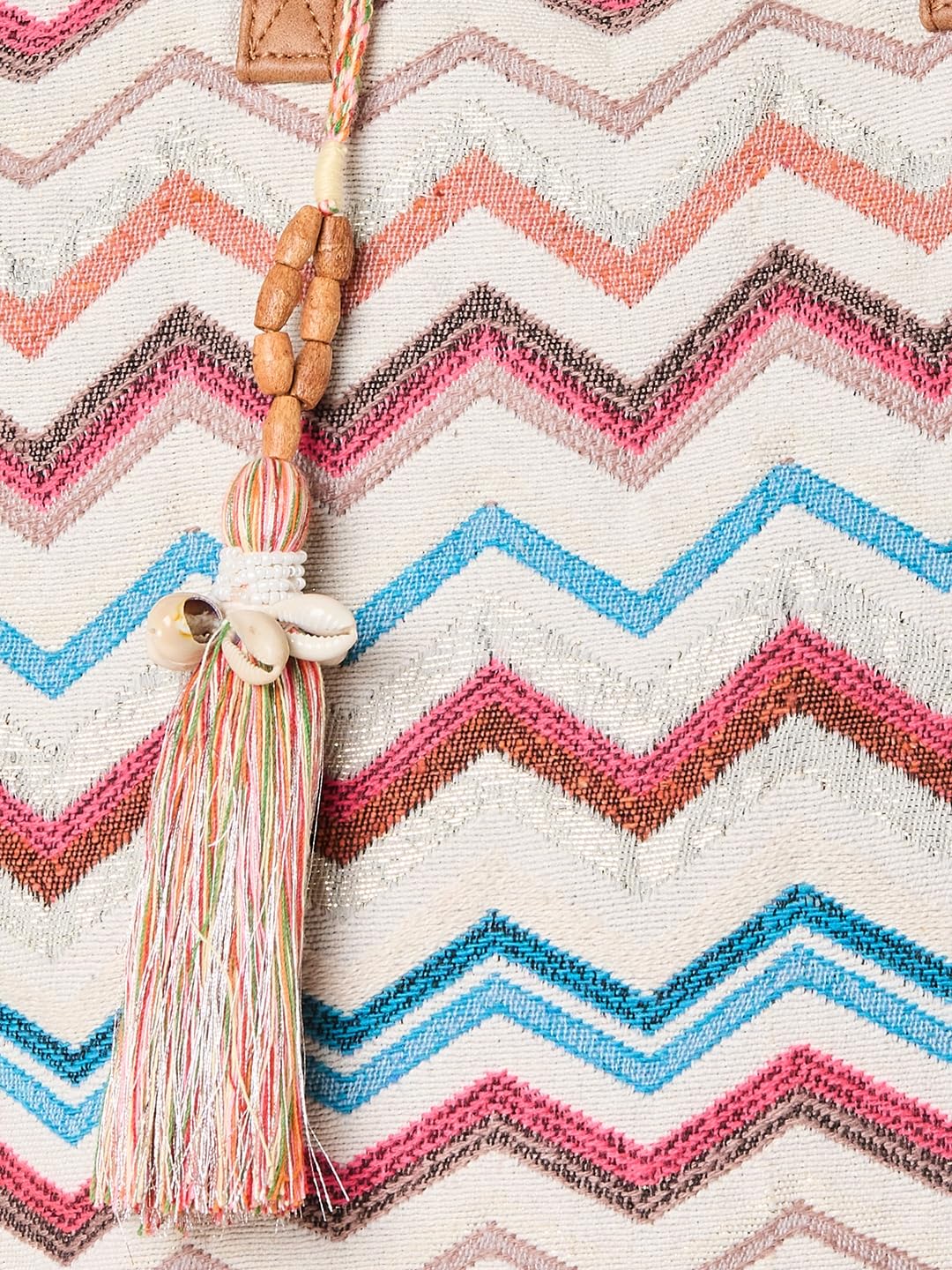 PRIMROSE Chevron Pattern Tote Bag with Tassel, Multicolour