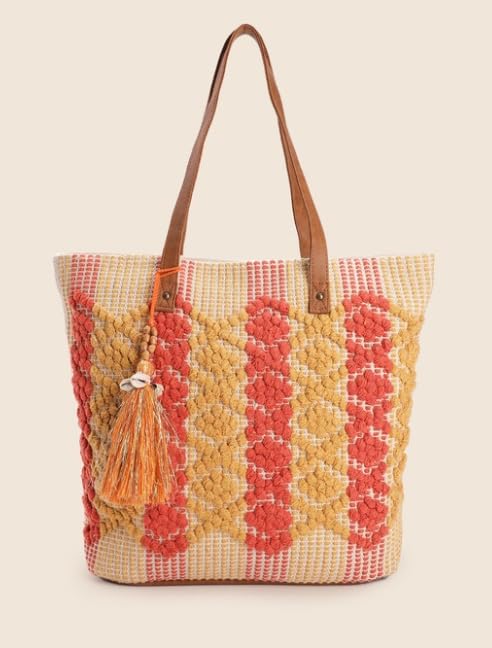 PRIMROSE Handwoven Straw Tote Bag with Tassels Multicolour