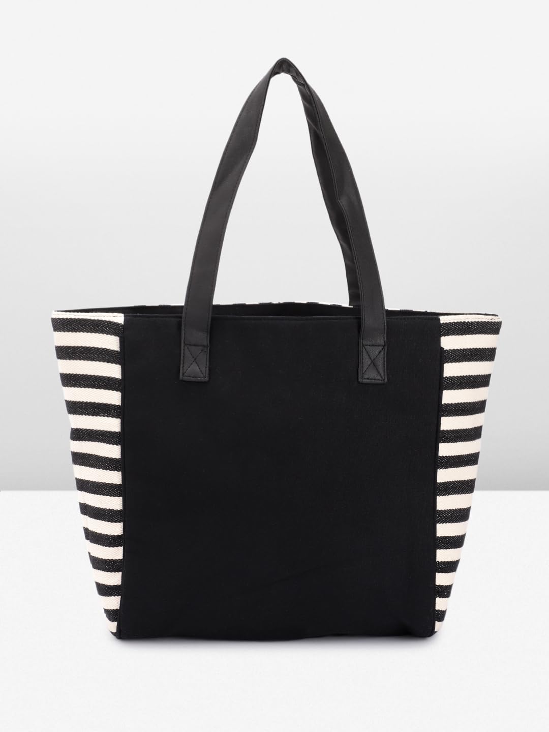 PRIMROSE Women's Black and White Striped Tote Bag with Tassel Accents