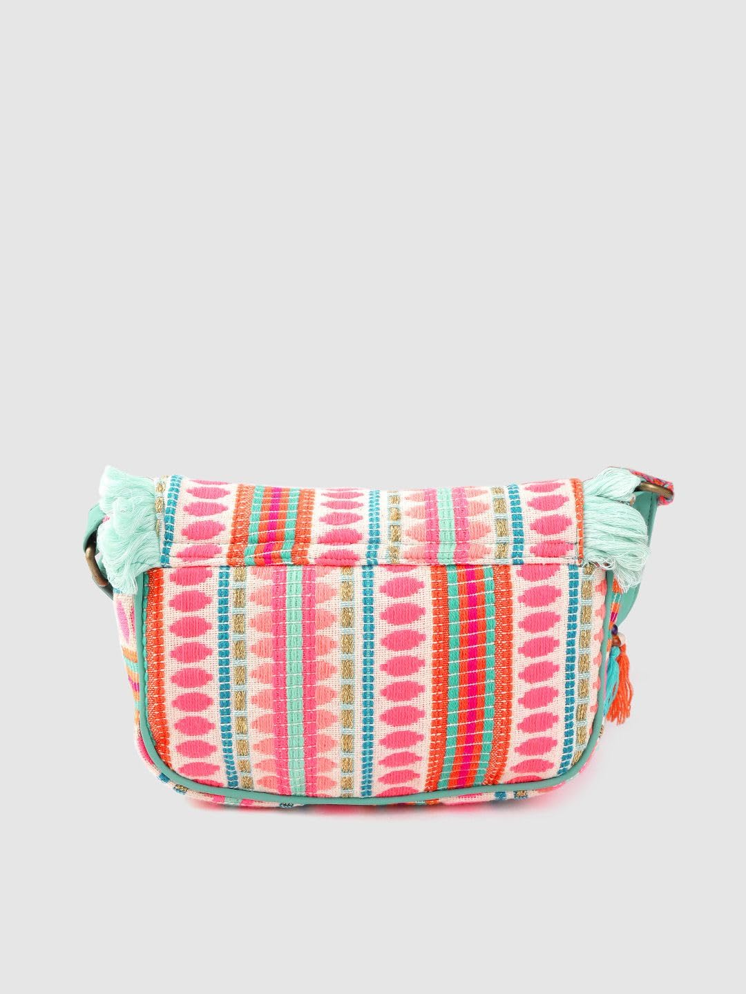 Boho Style Fringe Crossbody Bag with Tassels Multicolour Stripe Pattern