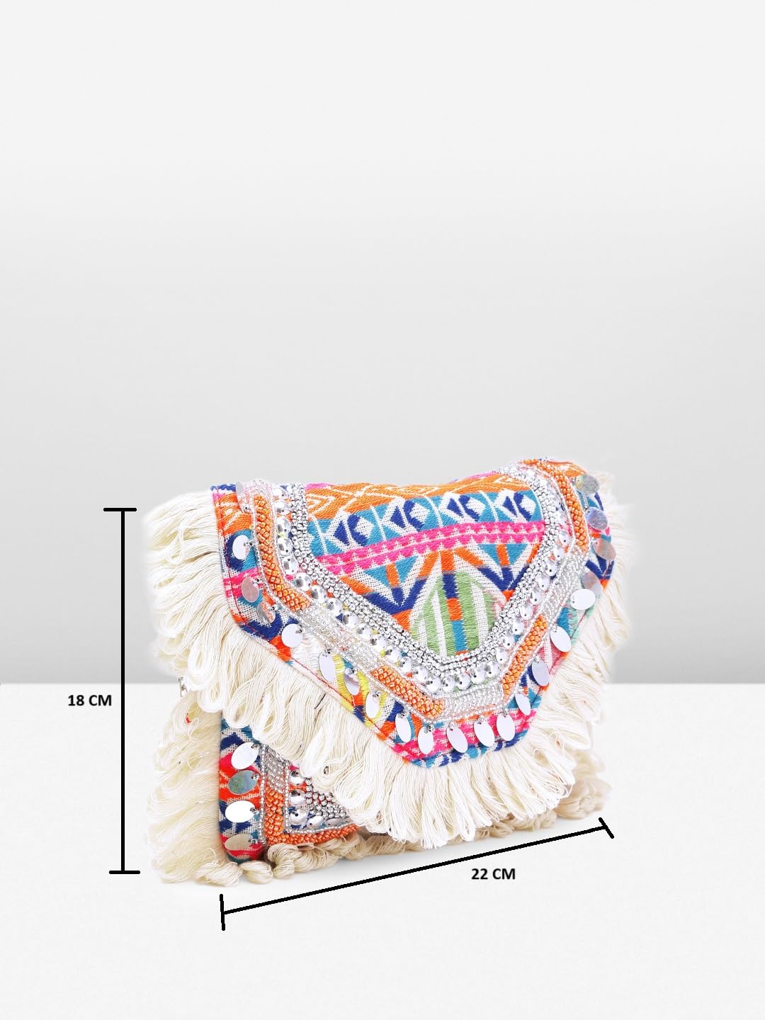 PRIMROSE Handcrafted Multicolour Fringed Boho Chic Clutch Bag