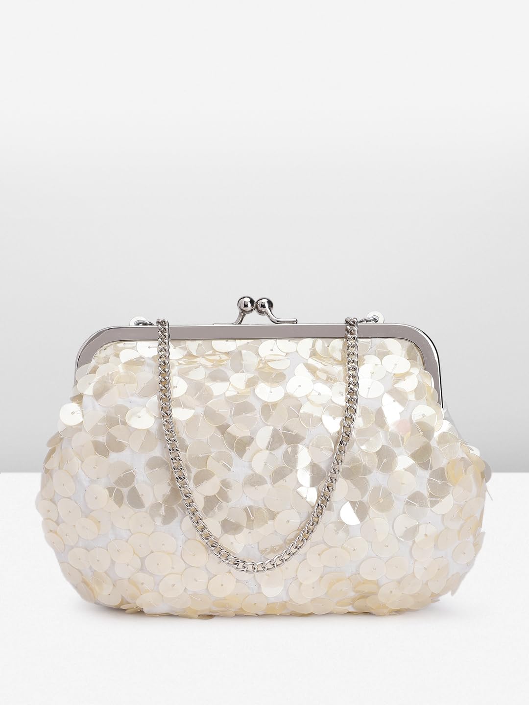 PRIMROSE Women's Cream Beaded Clutch Purse with Chain Handle