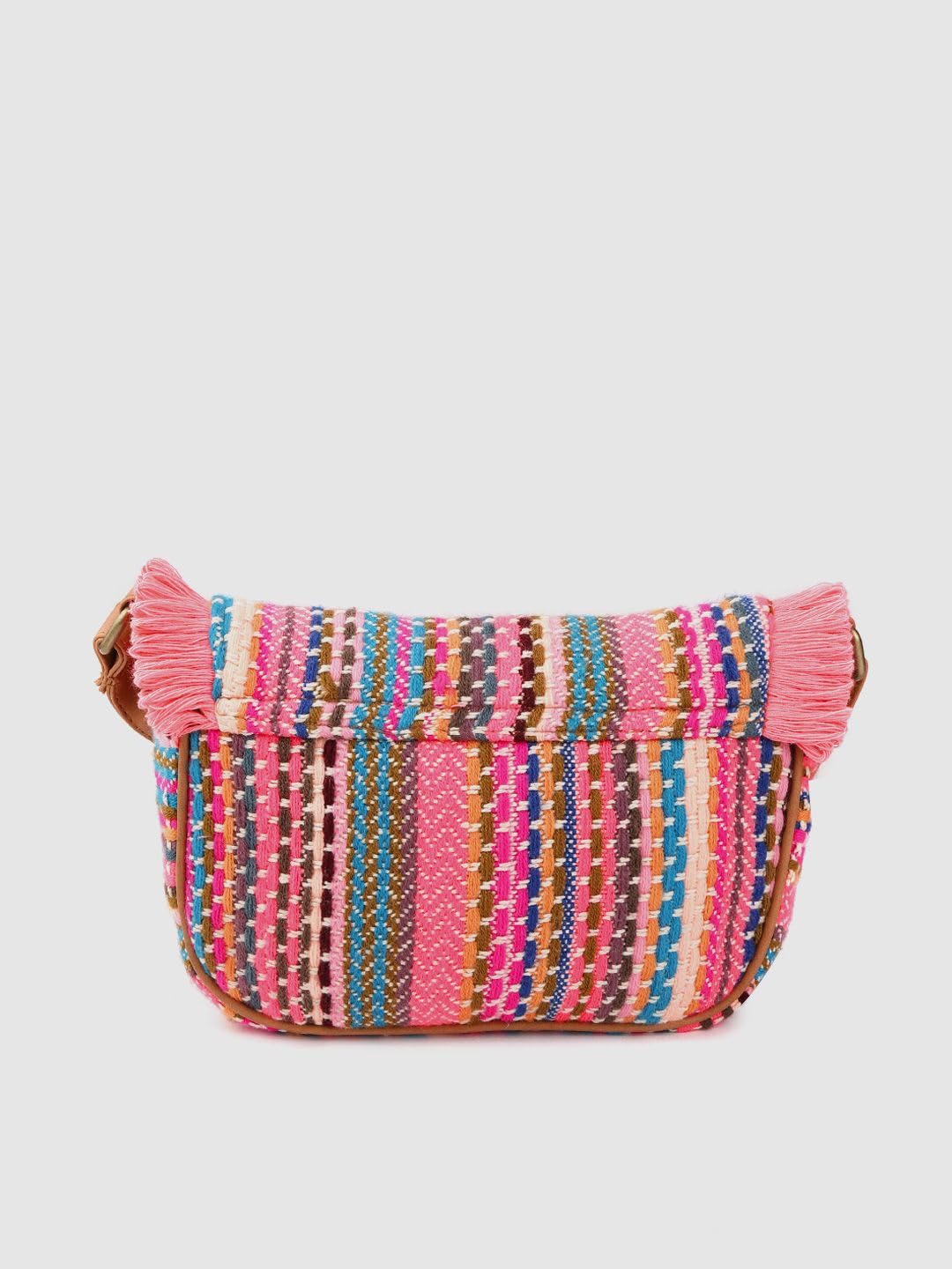 PRIMROSE Multicolour Woven Fringed Handbag with Adjustable Strap Crossbody Bag with Tassels