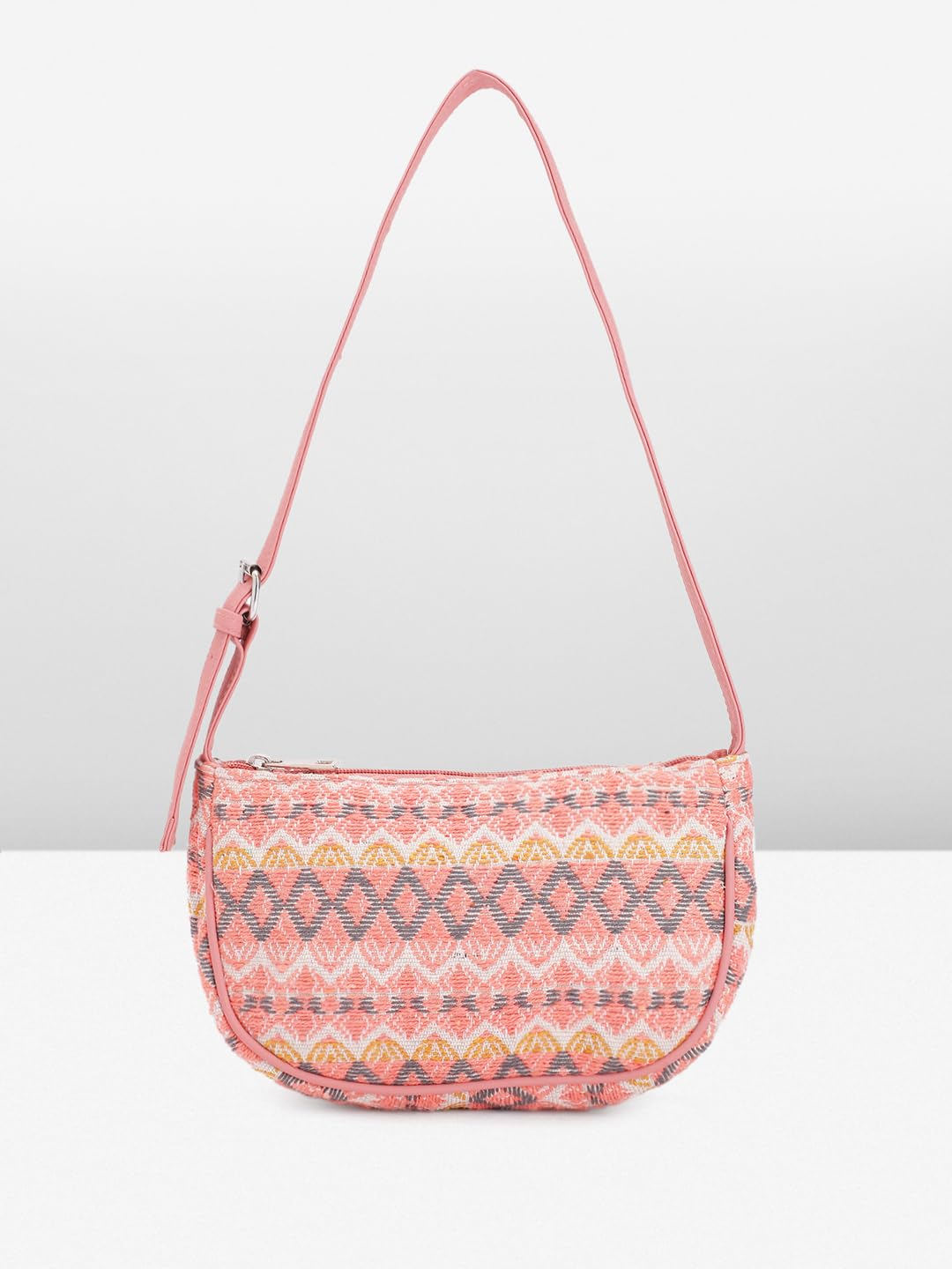 PRIMROSE Women's Peach and Grey Geometric Print Sling Bag