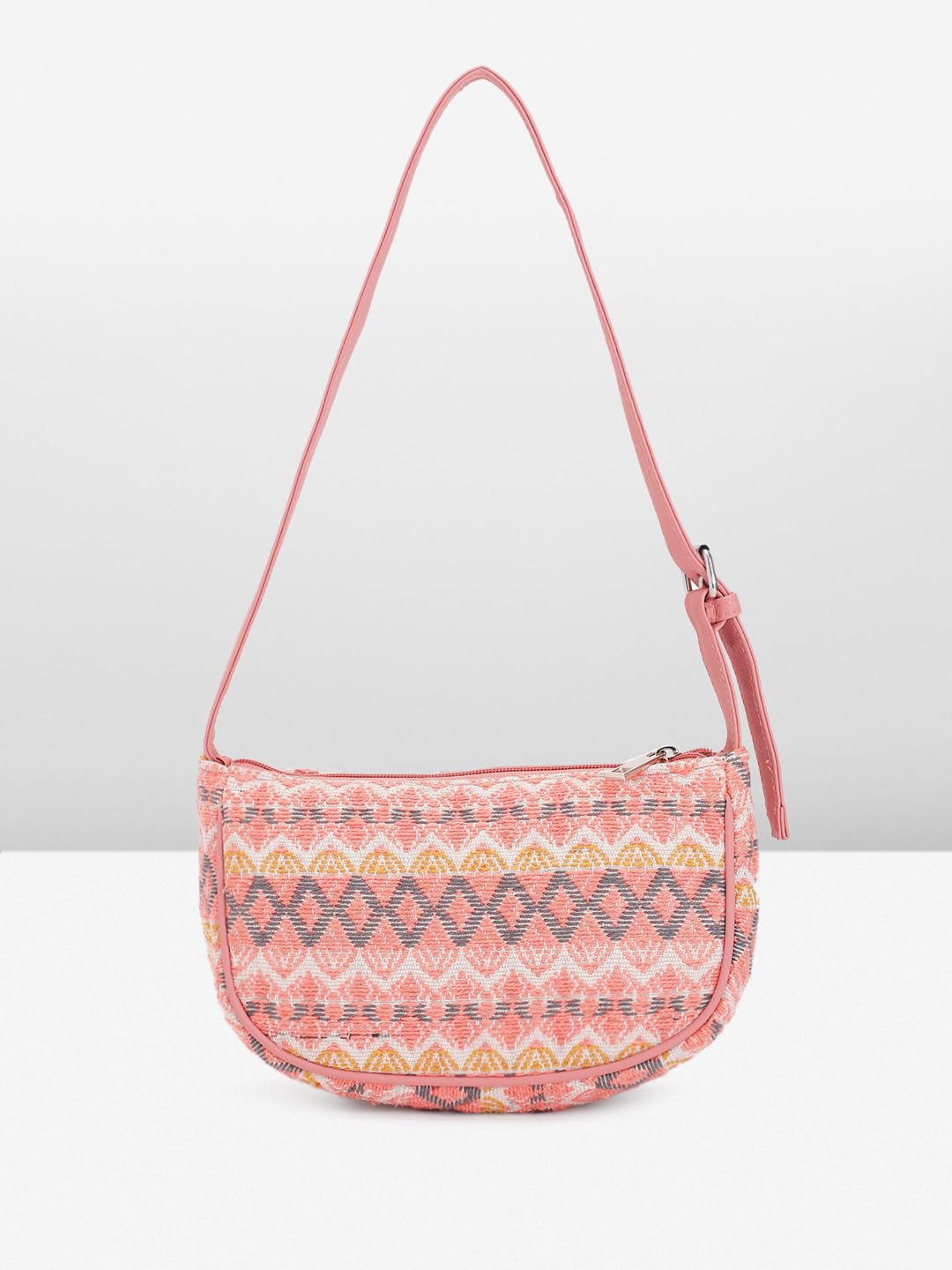 PRIMROSE Women's Peach and Grey Geometric Print Sling Bag