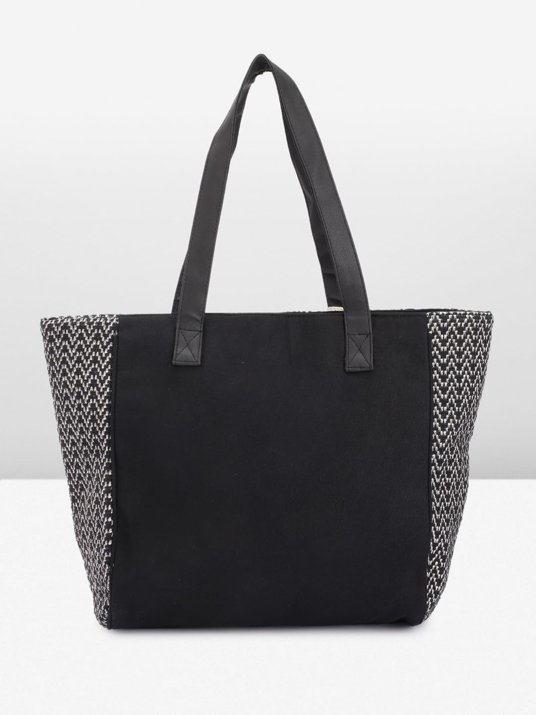 PRIMROSE Woven Tote Bag with Tassel Accents Black