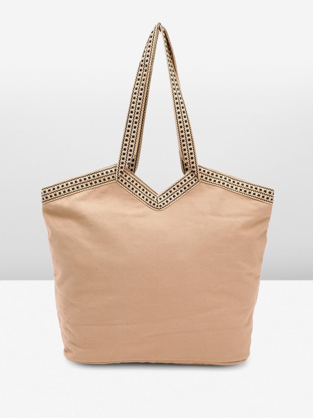 PRIMROSE Handcrafted Woven Tote Bag with Tassel Accent Beige and Pink