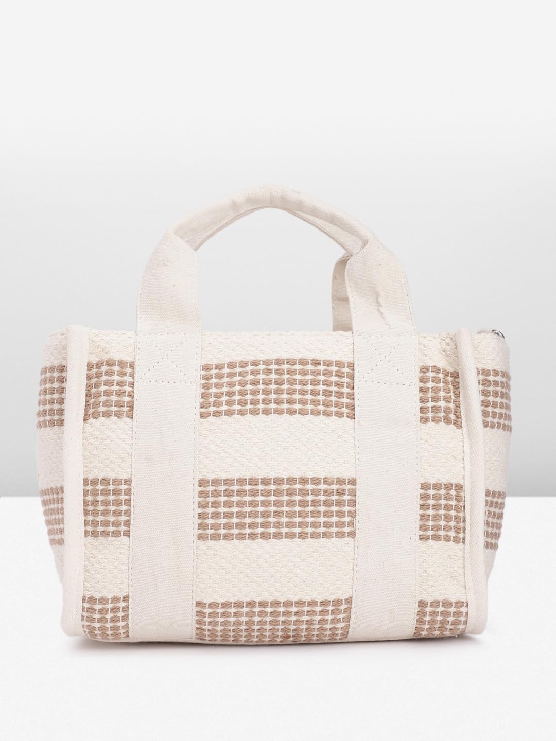 PRIMROSE Handmade Wool Tote Bag with Geometric Pattern Beige