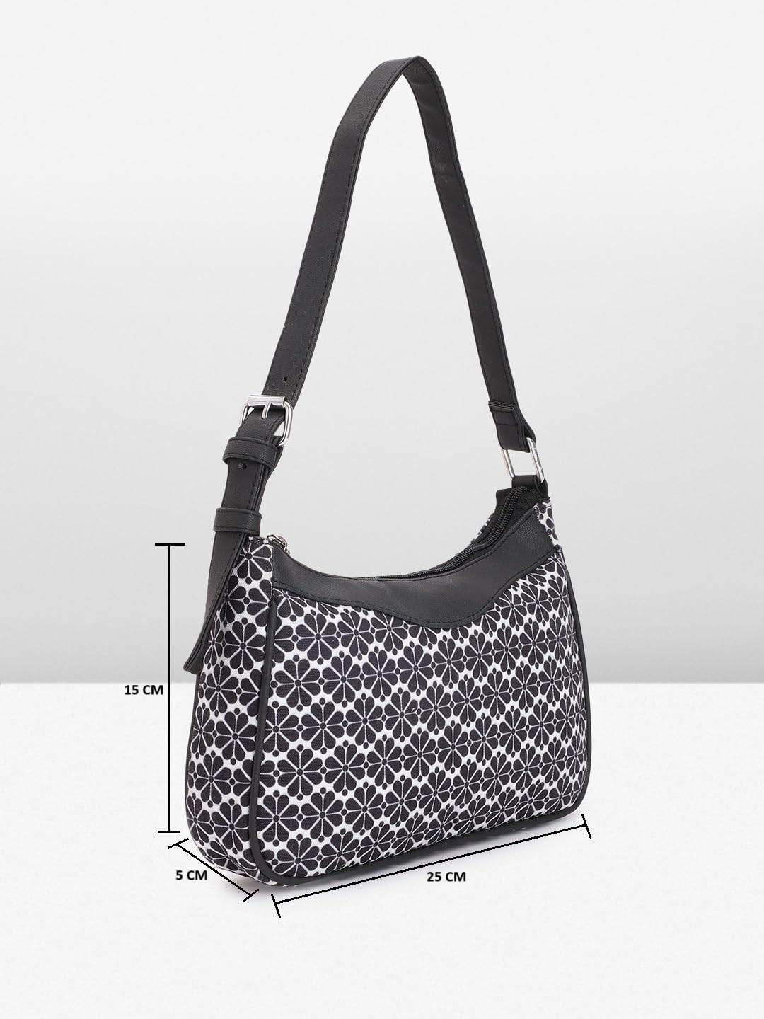 PRIMROSE Black and White Geometric Patterned Shoulder Bag for Women