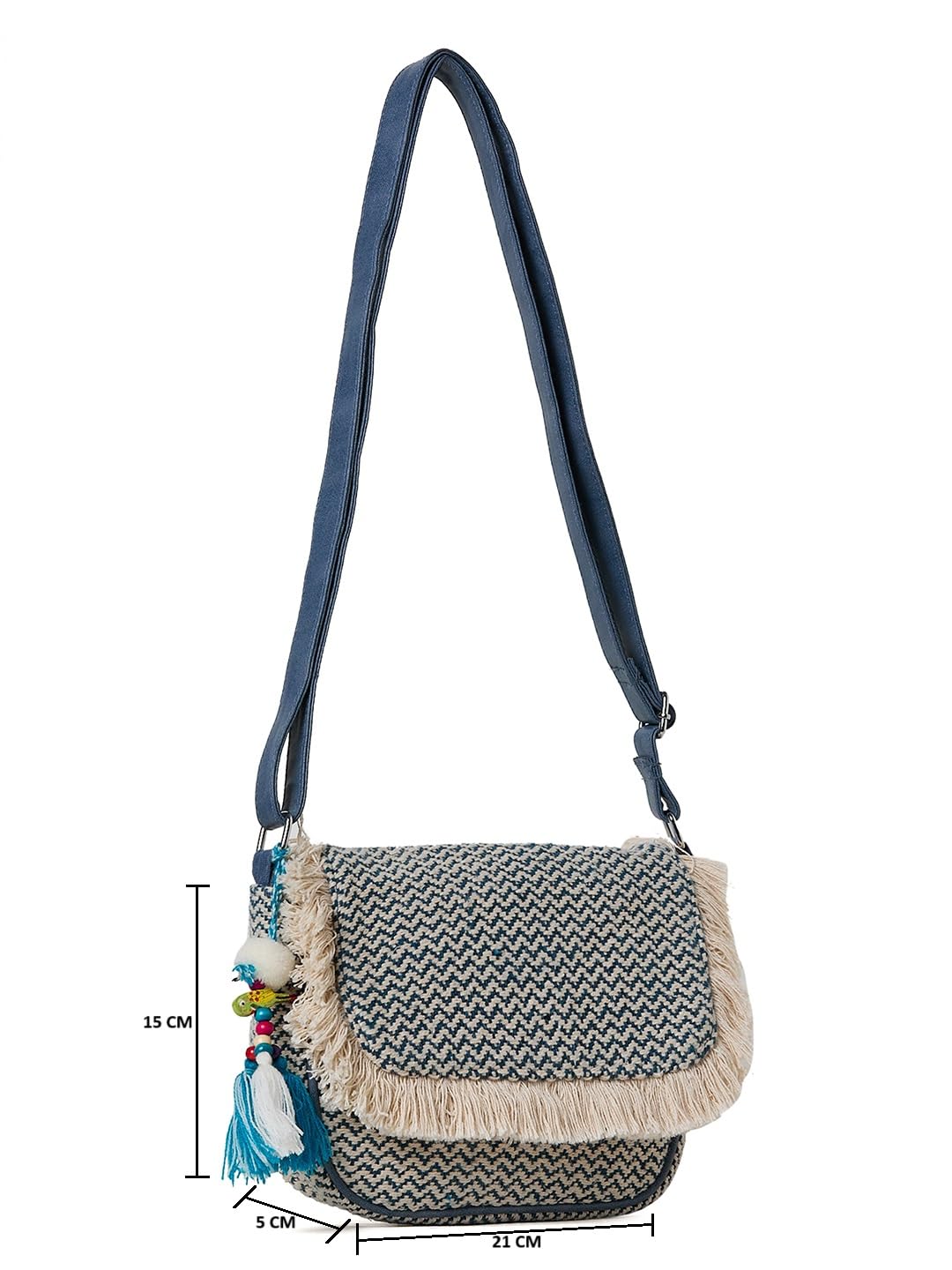 PRIMROSE Women's Chevron Woven Handbag with Fringe and Tassel Accents,