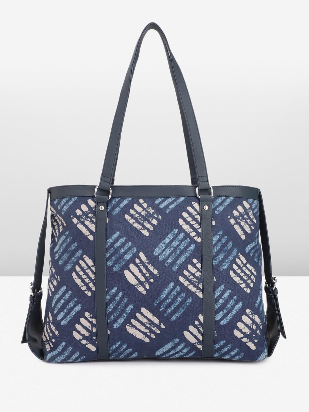 PRIMROSE Printed Tote Bag for Women Navy Blue with Geometric Pattern