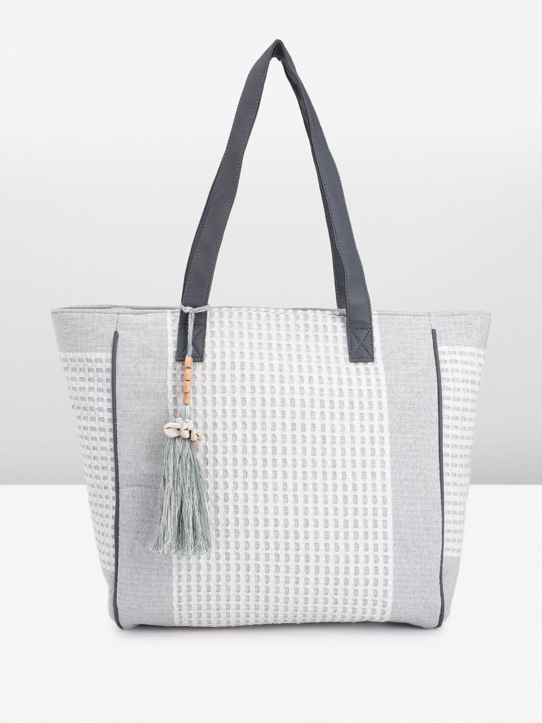 PRIMROSE Women's Tote Bag Grey Fabric with Tassel Patterned Design