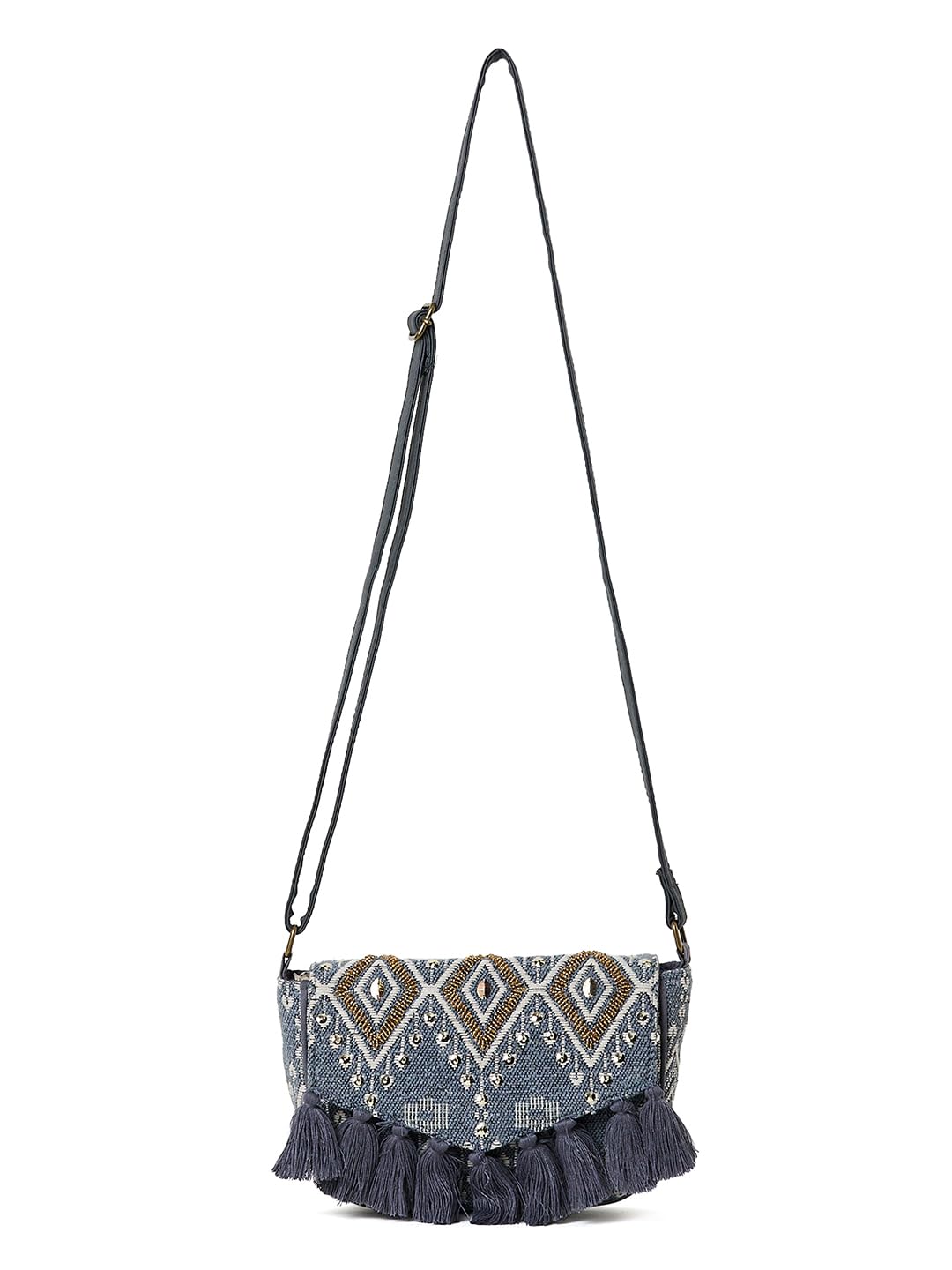 PRIMROSE Ethnic Boho Shoulder Bag for Women, Woven Fabric with Tassels,