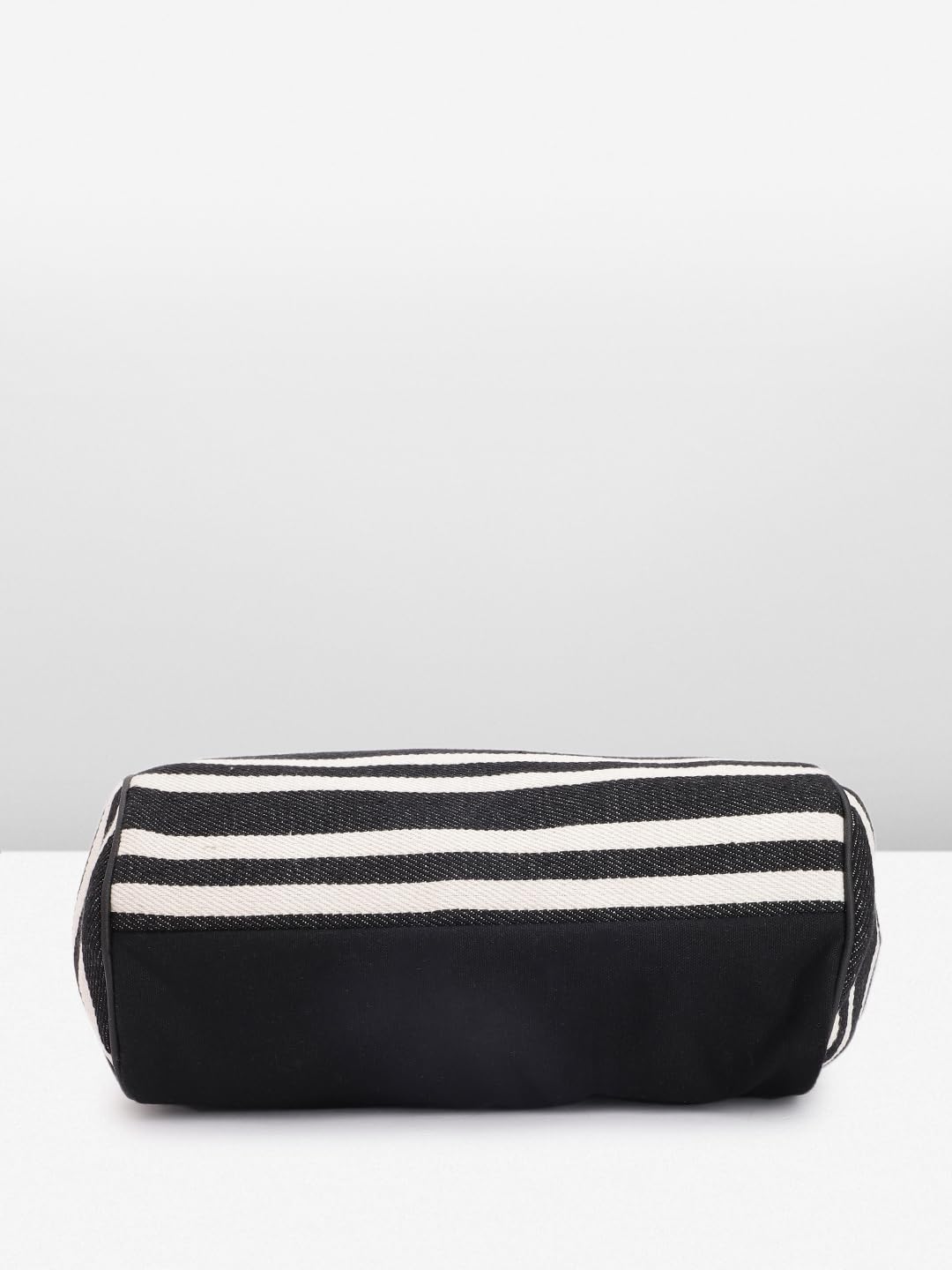 PRIMROSE Striped Canvas Tote Bag with Tassel Black and White