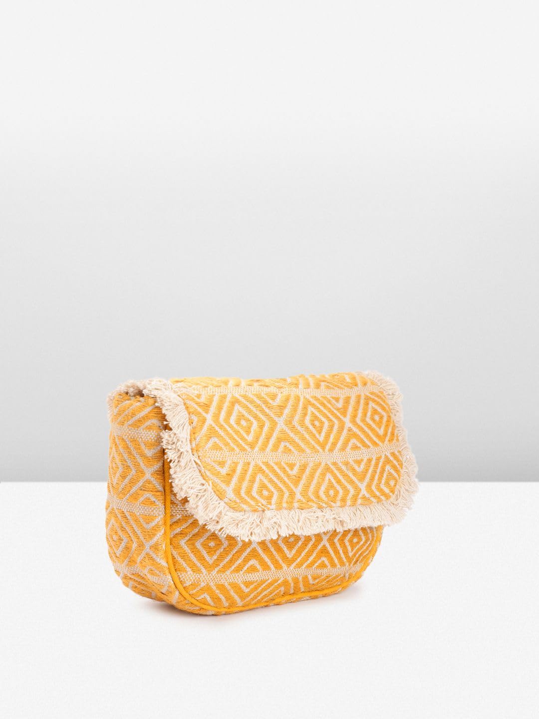 PRIMROSE Fringed Boho Shoulder Bag Yellow Diamond Pattern