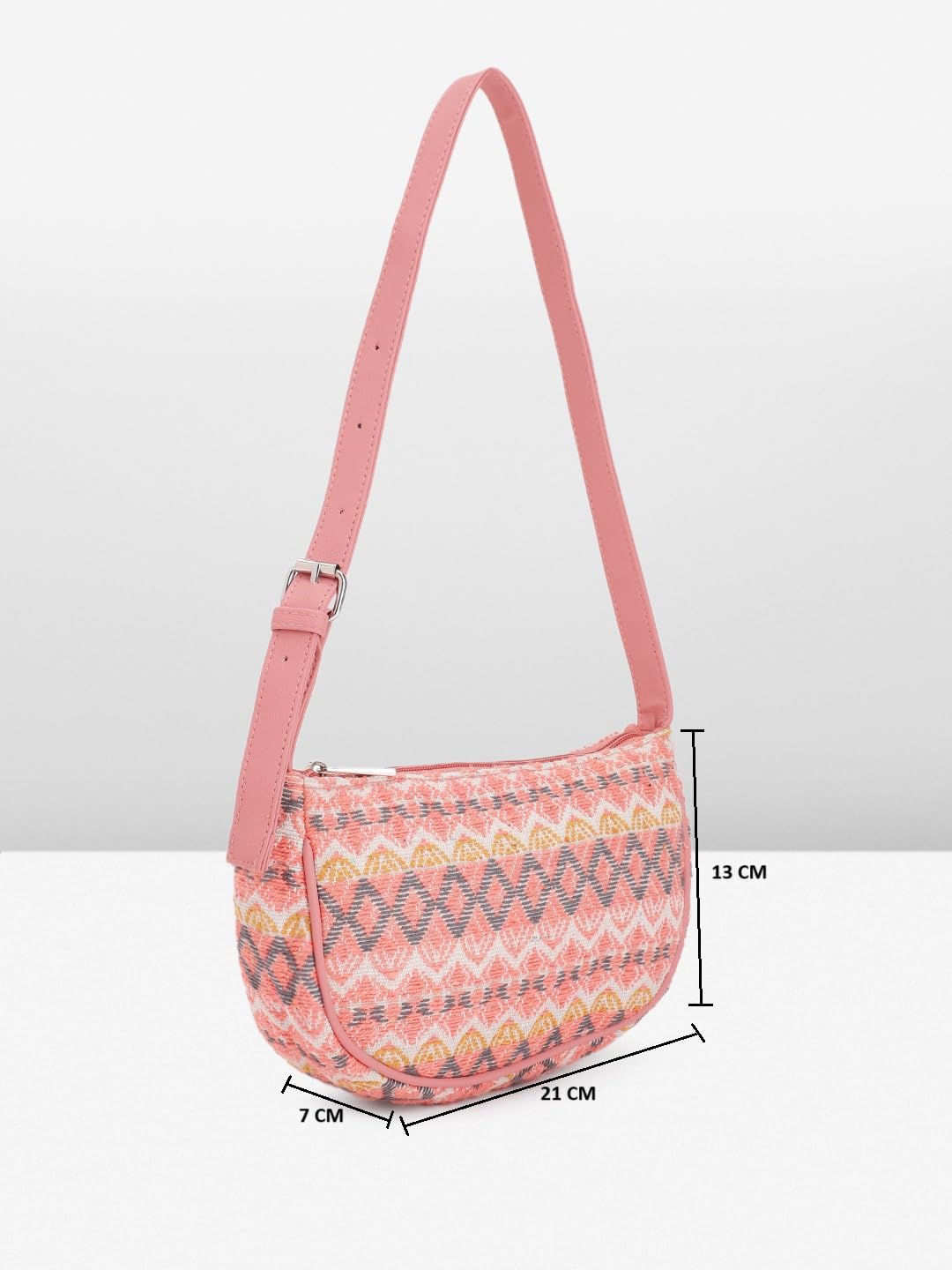 PRIMROSE Women's Peach and Grey Geometric Print Sling Bag