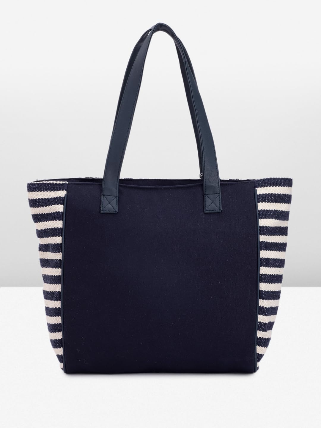 PRIMROSE Women's Striped Woven Tote Bag with Tassels Navy Blue and White