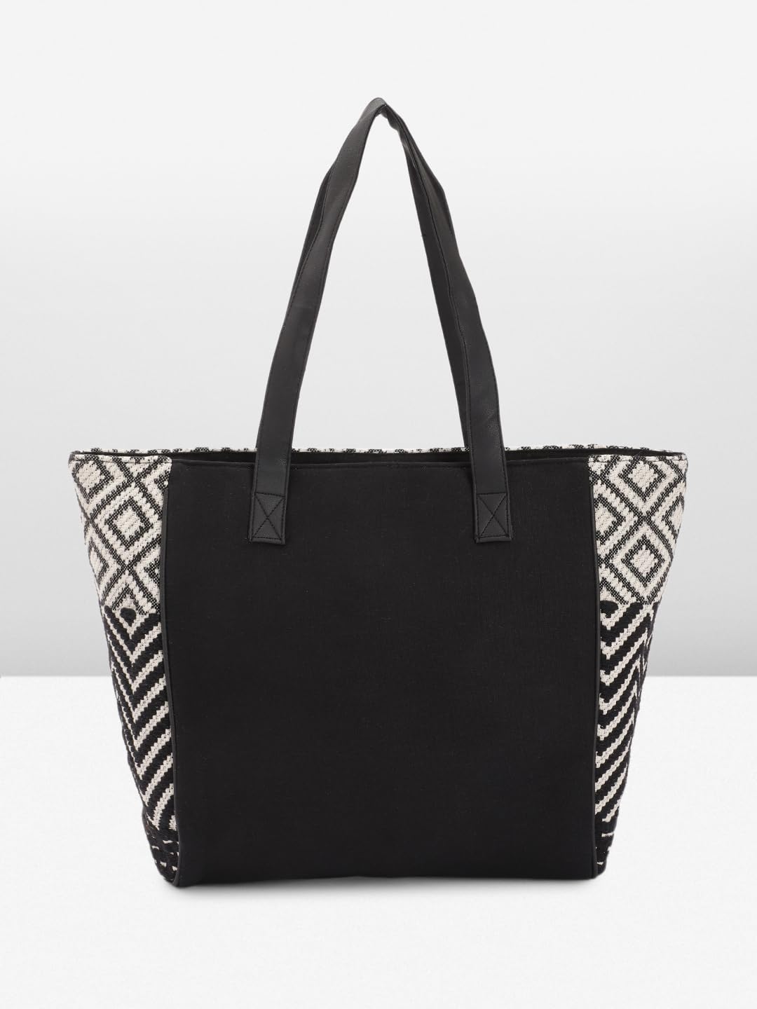 PRIMROSE Chevron Pattern Tote Bag with Tassel Accent Black