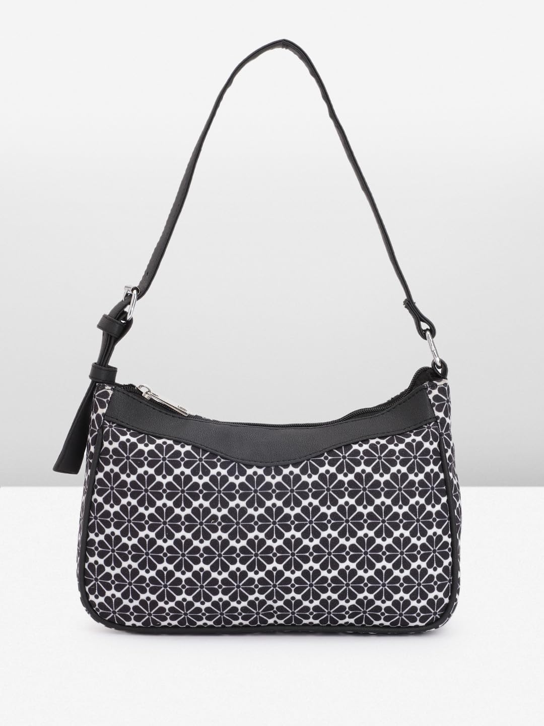 PRIMROSE Black and White Geometric Patterned Shoulder Bag for Women