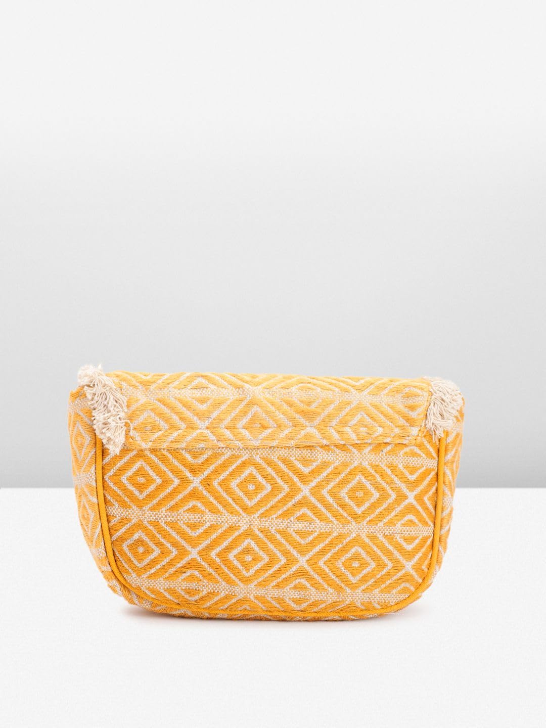 PRIMROSE Fringed Boho Shoulder Bag Yellow Diamond Pattern