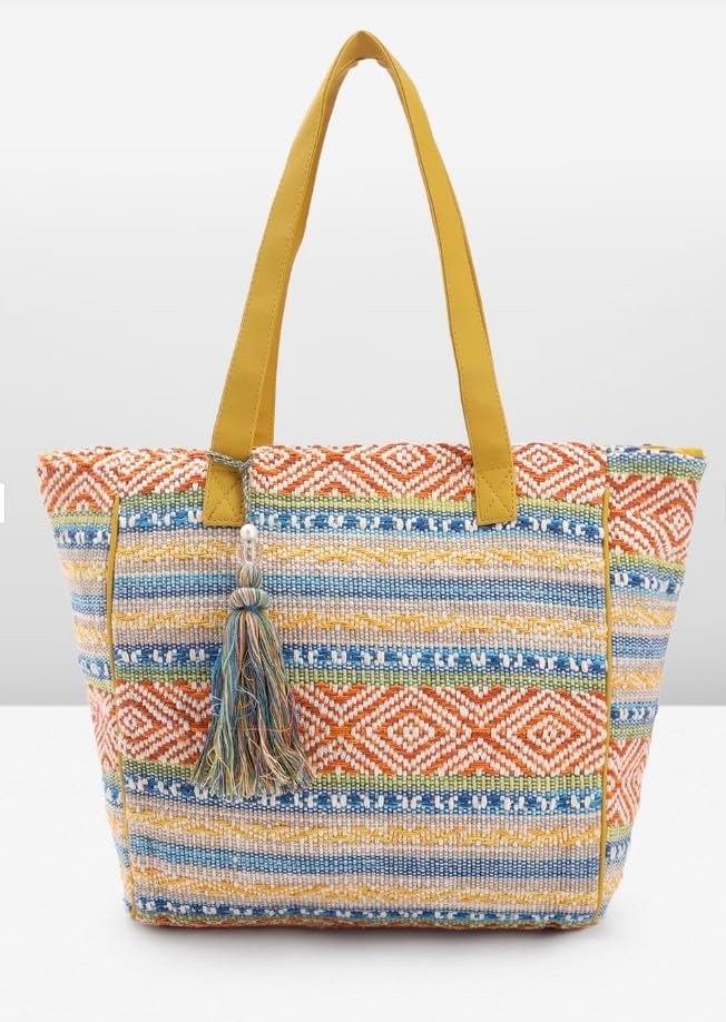 PRIMROSE Geometric Printed Embroidered Oversized Shopper Tote Bag