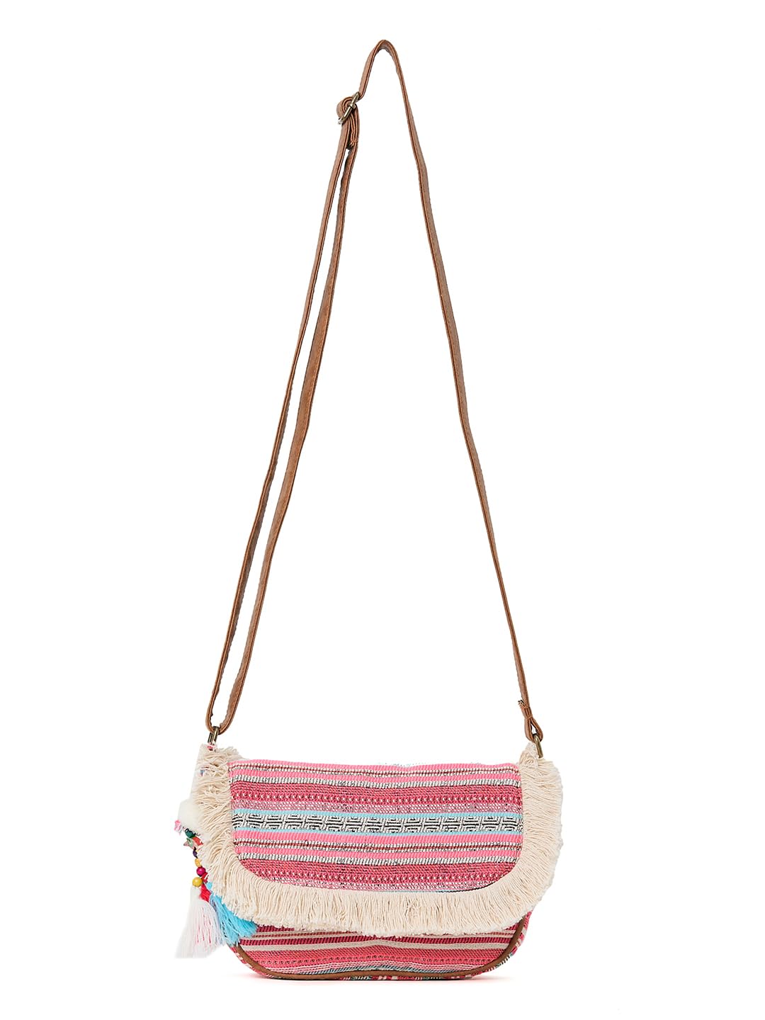 PRIMROSE Fringe Trim Woven Crossbody Bag with Tassels, Multicolour