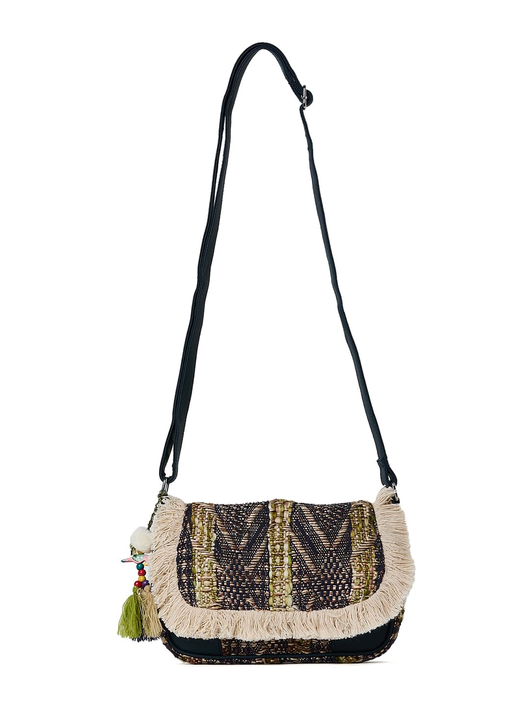 PRIMROSE Women's Handcrafted Fringe Boho Crossbody Bag, Multi-colour