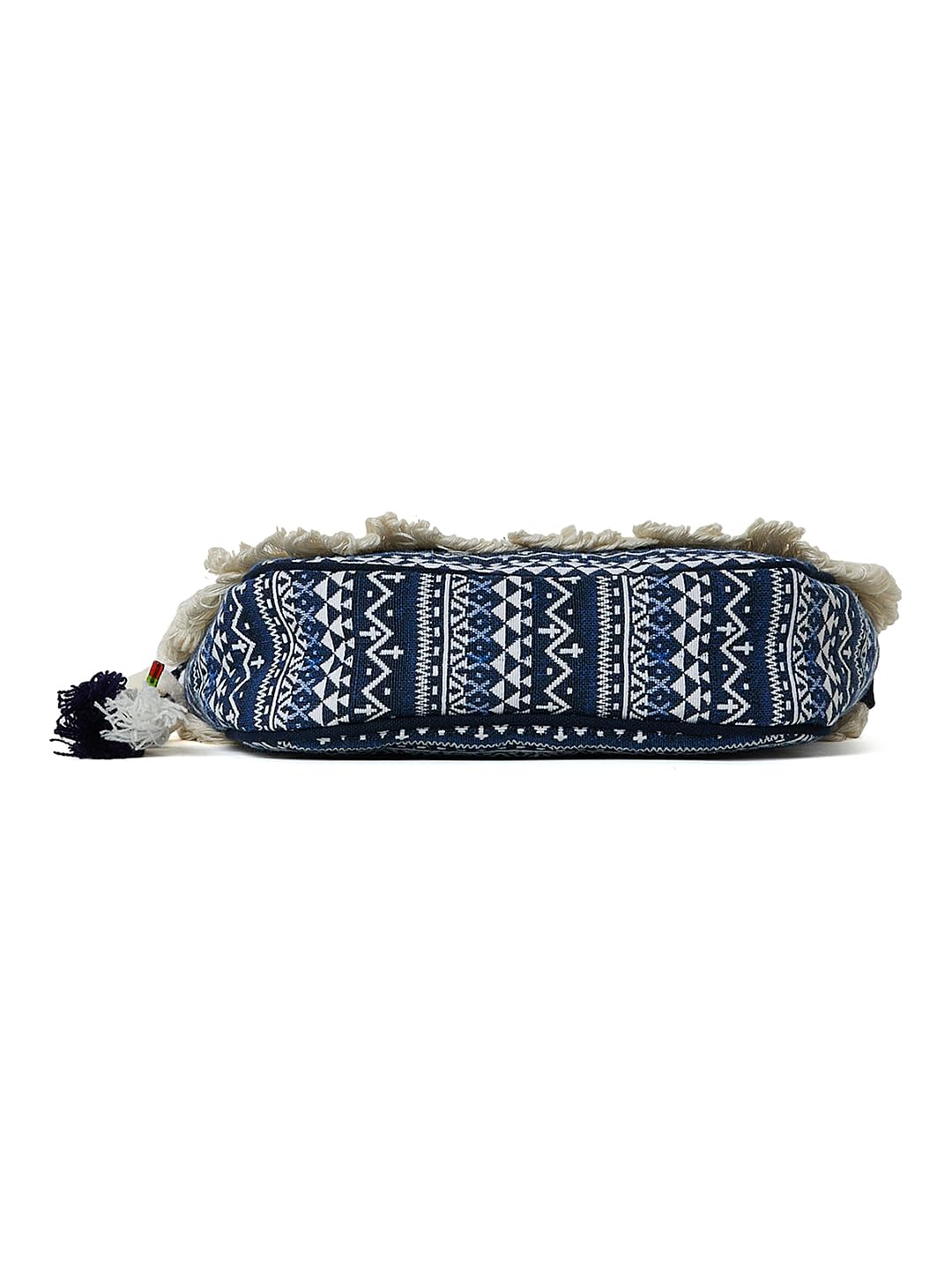 PRIMROSE Boho Fringe Crossbody Bag, Aztec Print, Navy Blue and White