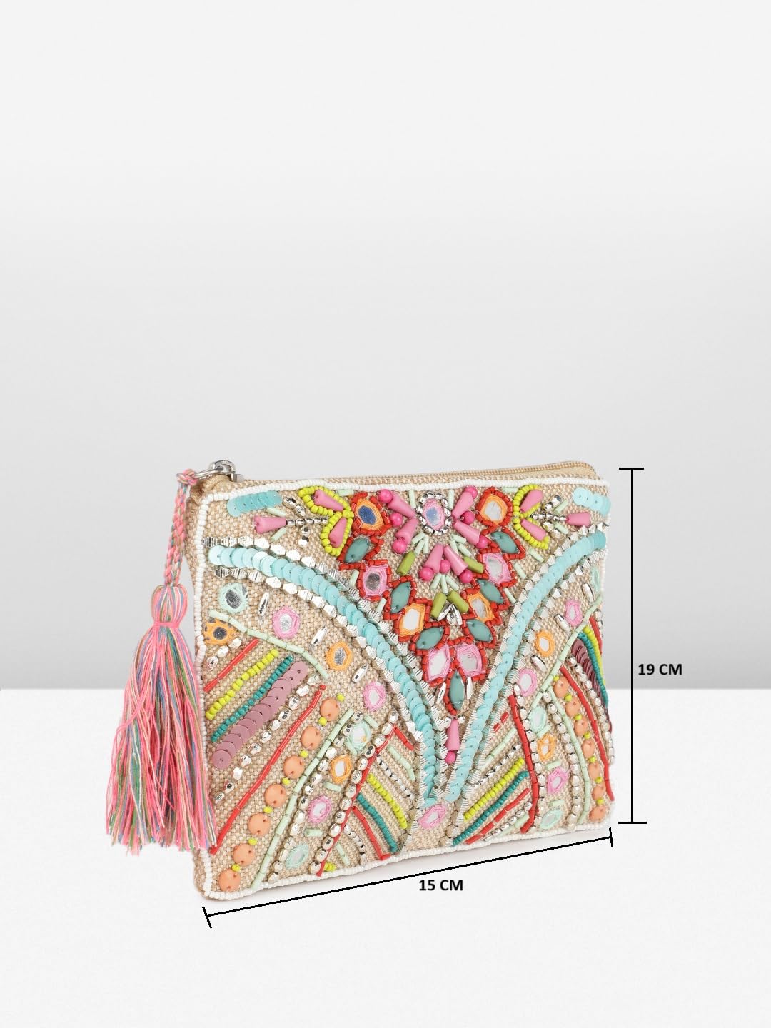 PRIMROSE Embellished Beaded Clutch Purse with Tassels Multicolour