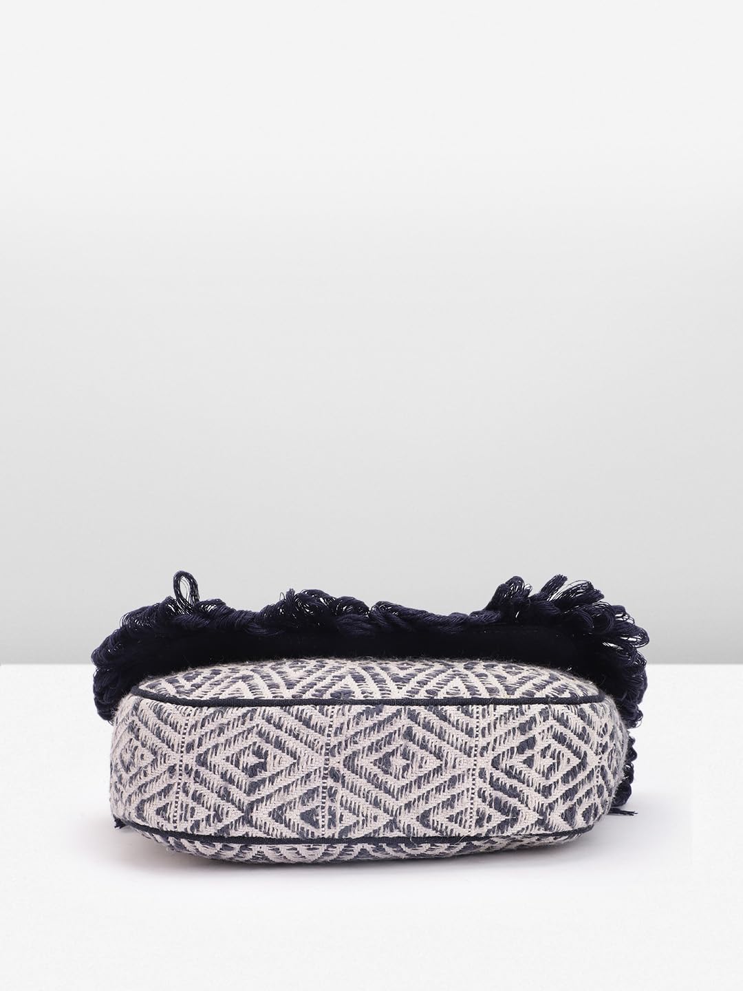 PRIMROSE Geometric Textured Half Moon Sling Bag with Fringed