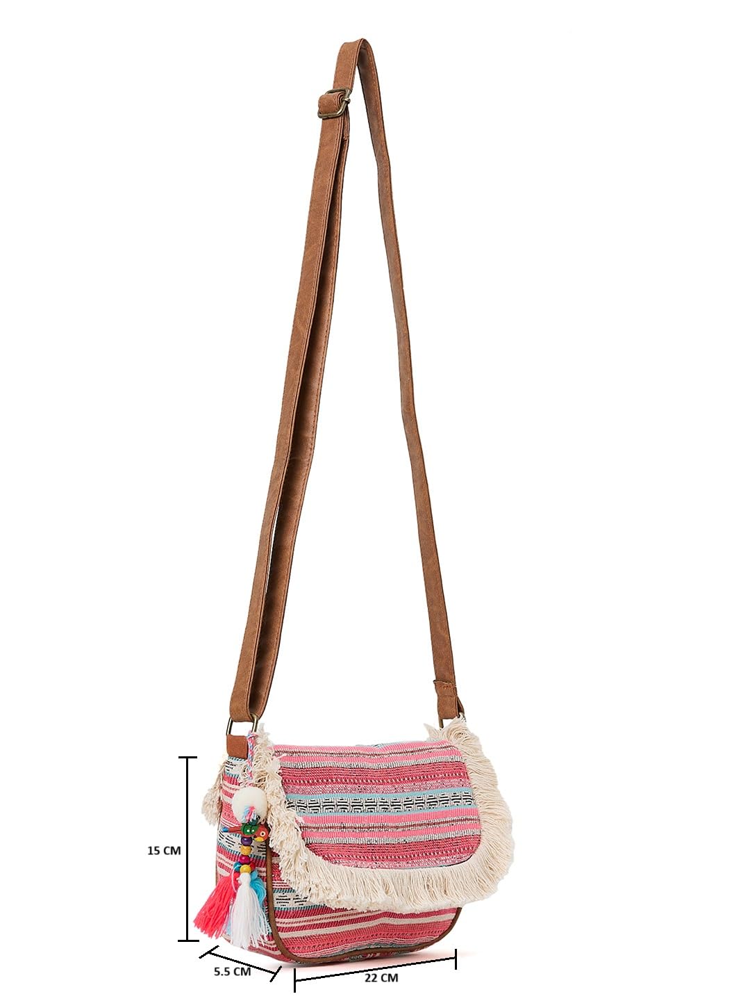 PRIMROSE Fringe Trim Woven Crossbody Bag with Tassels, Multicolour