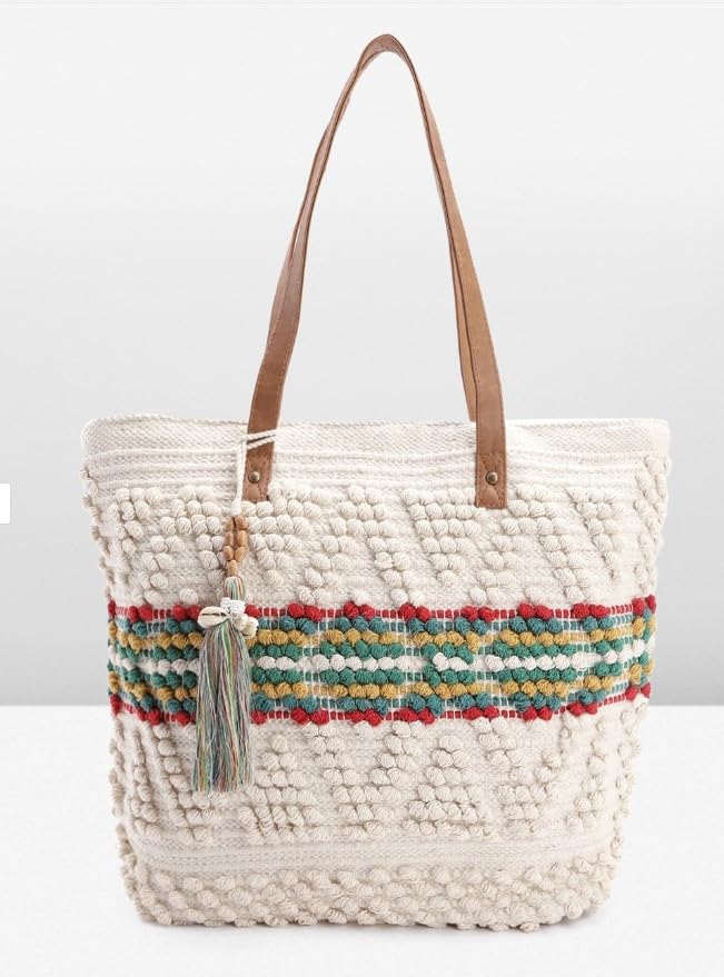 PRIMROSE Handcrafted Crochet Tote Bag with Tassel Detail Multicolour