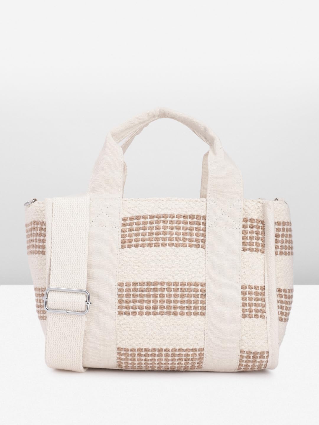 PRIMROSE Handmade Wool Tote Bag with Geometric Pattern Beige