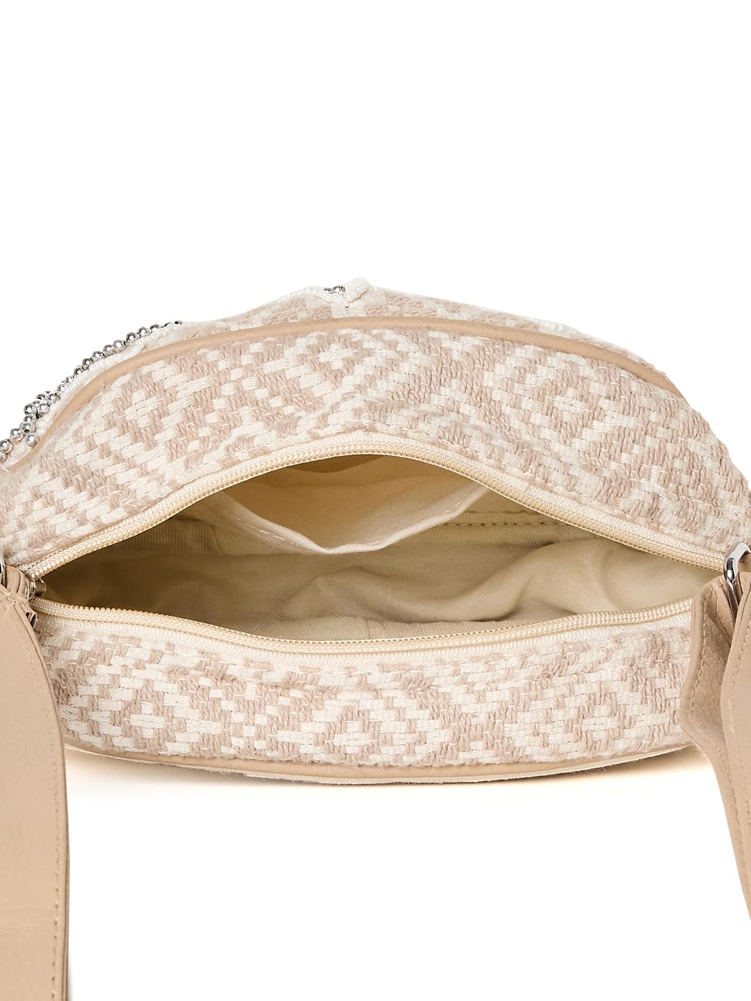 PRIMROSE Beige Crossbody Bag with Diamond Pattern, Adjustable Strap