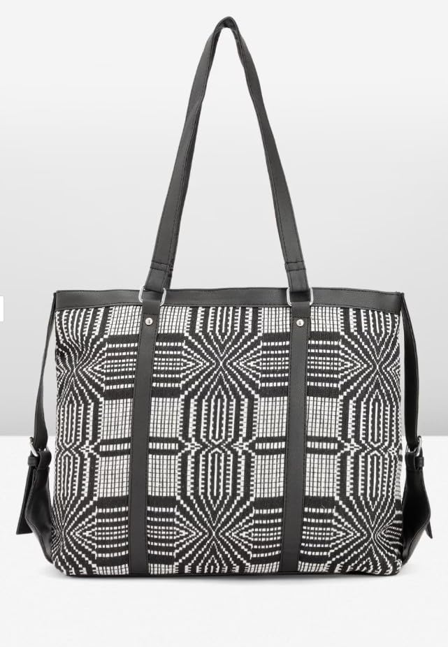 PRIMROSE Geometric Pattern Tote Bag Black and White