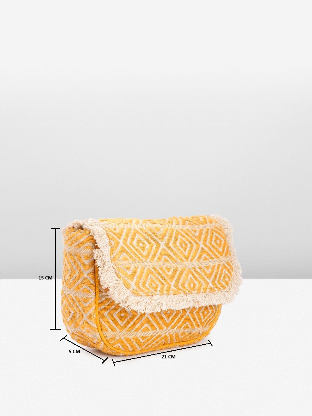 PRIMROSE Fringed Boho Shoulder Bag Yellow Diamond Pattern