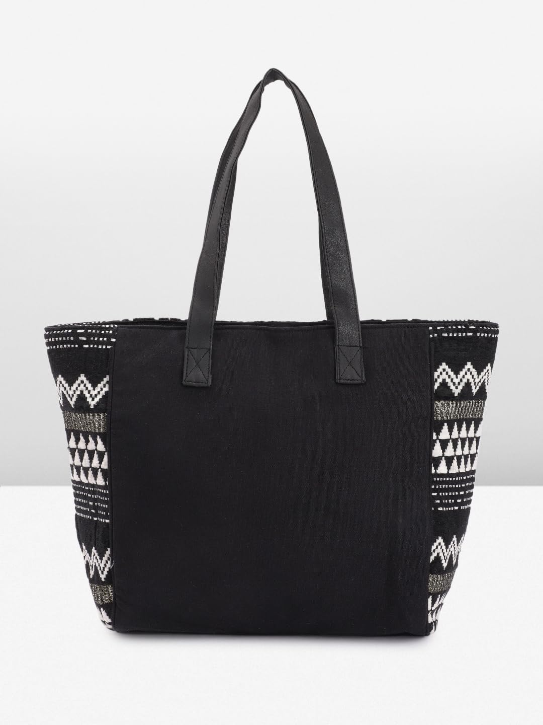 PRIMROSE Bohemian Style Tote Bag with Geometric Patterns, Black and White