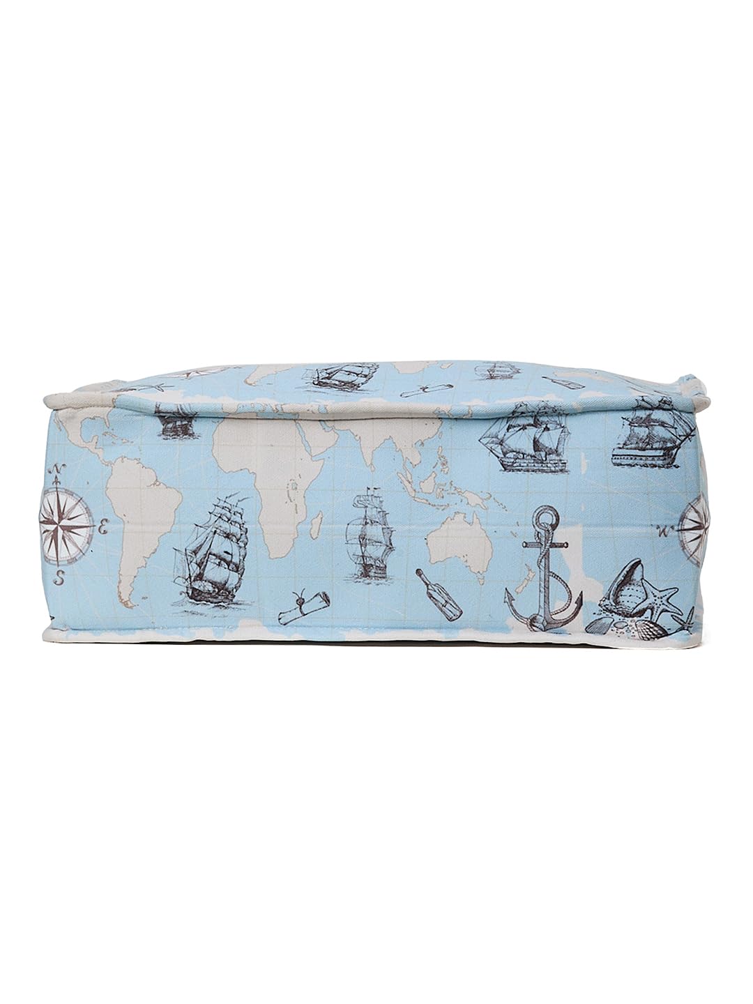 PRIMROSE World Map Print Tote Bag with Nautical Elements, Blue and White