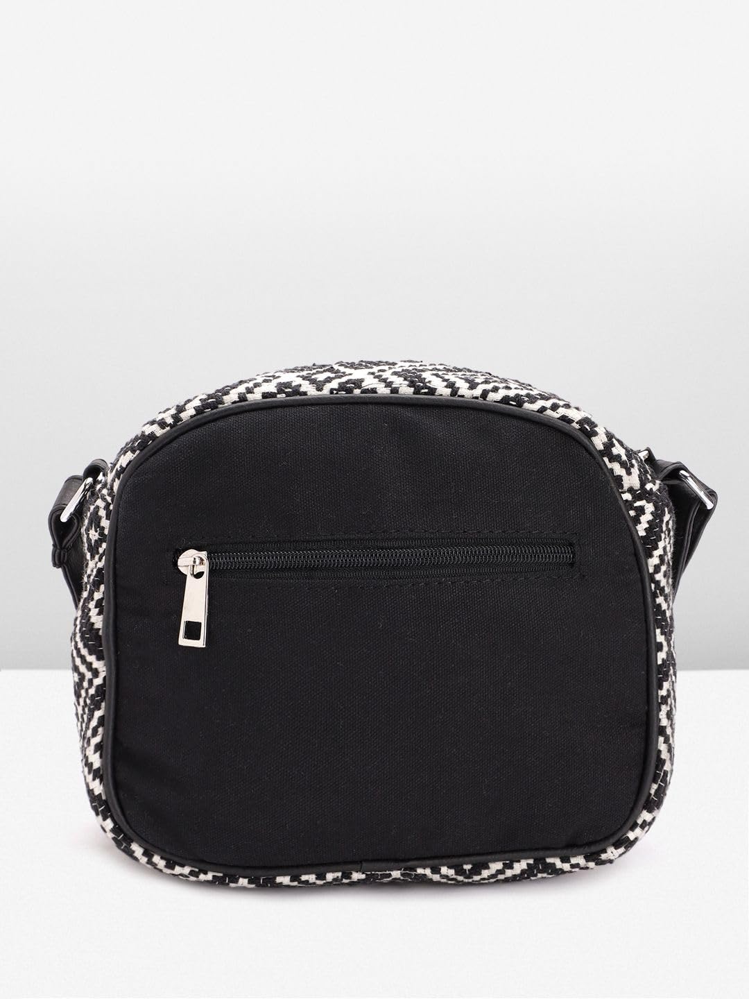 PRIMROSE Women Black & Off-White Woven Design & Embellished Sling Bag