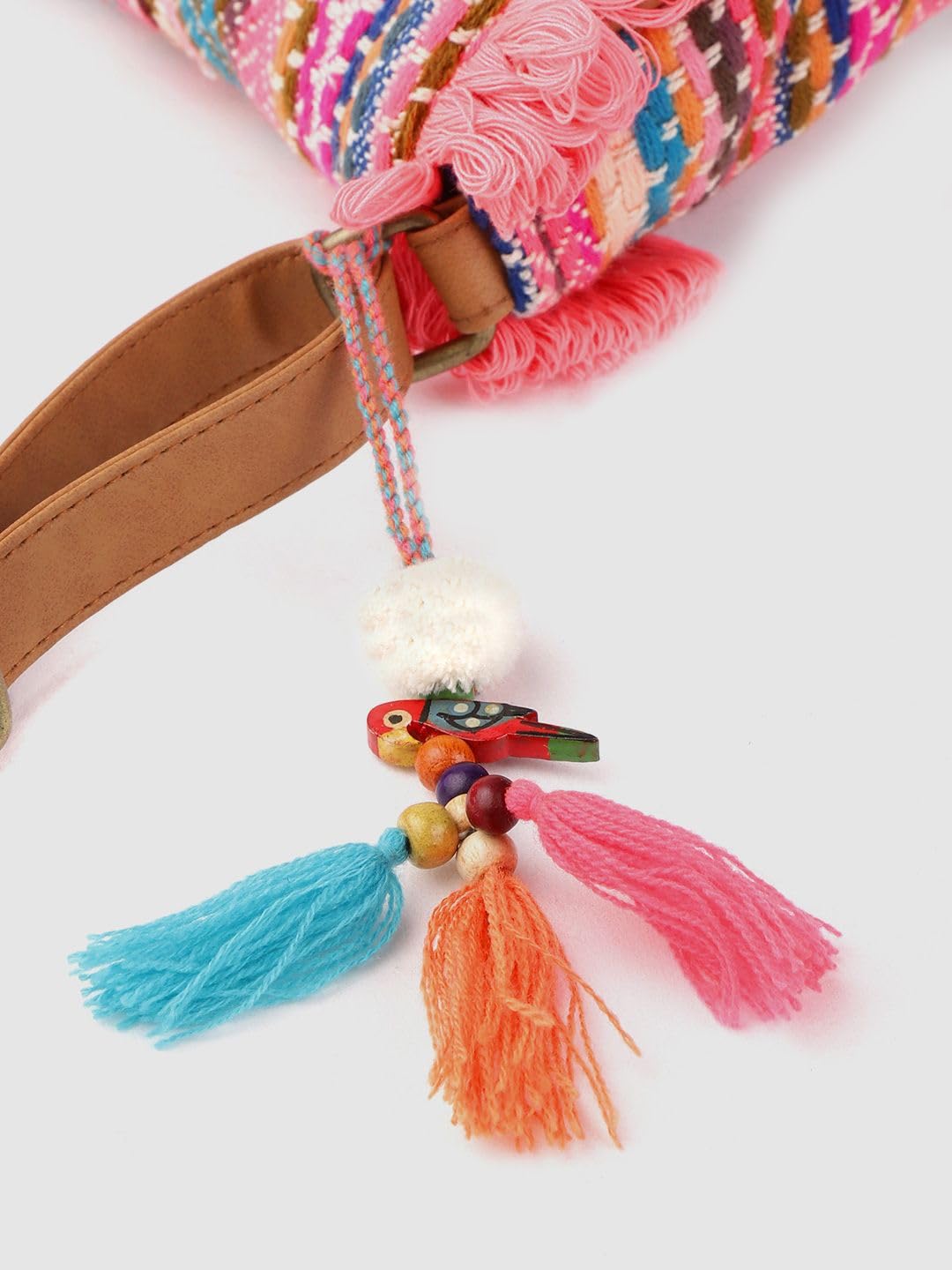 PRIMROSE Multicolour Woven Fringed Handbag with Adjustable Strap Crossbody Bag with Tassels