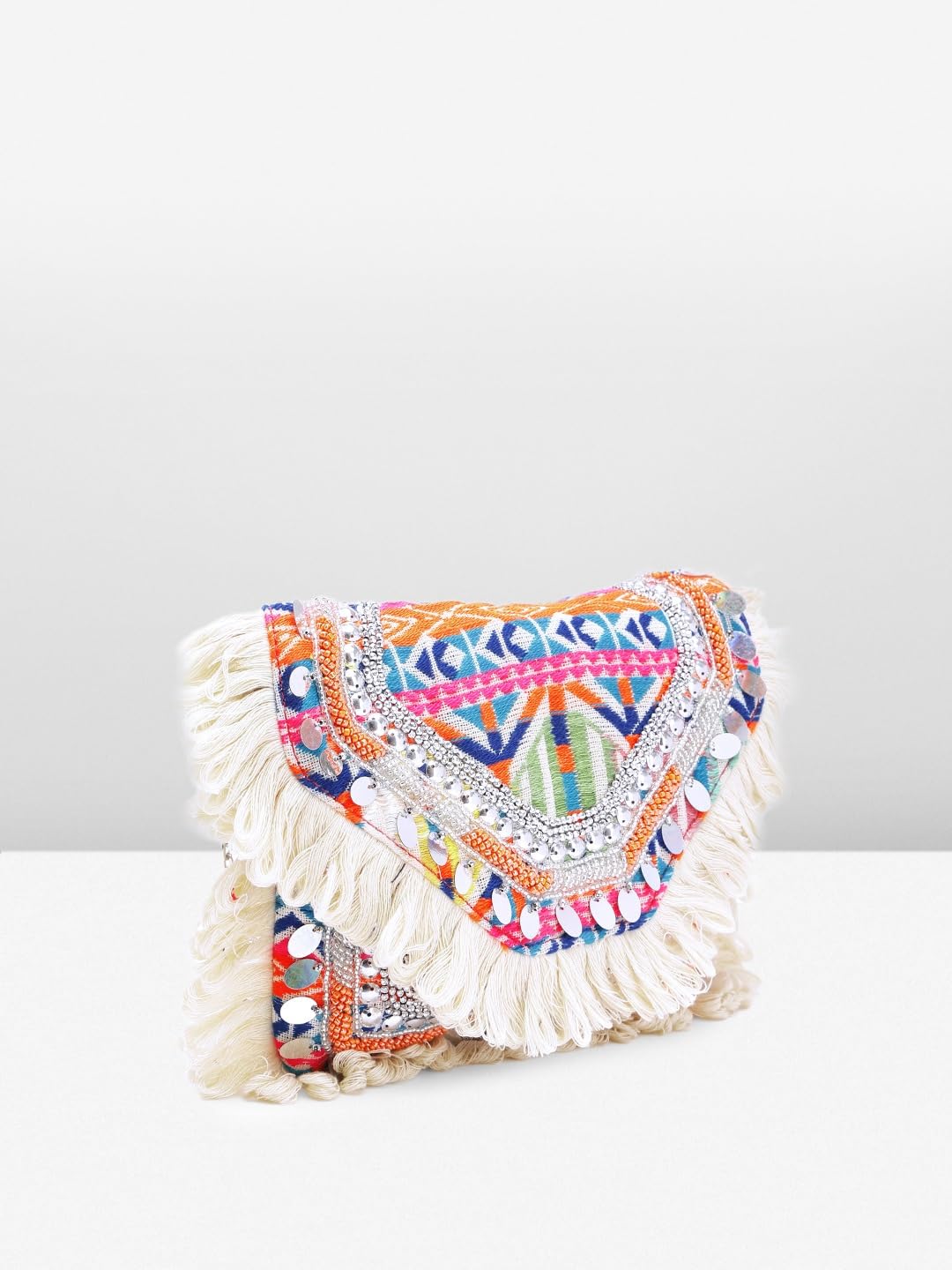 PRIMROSE Handcrafted Multicolour Fringed Boho Chic Clutch Bag