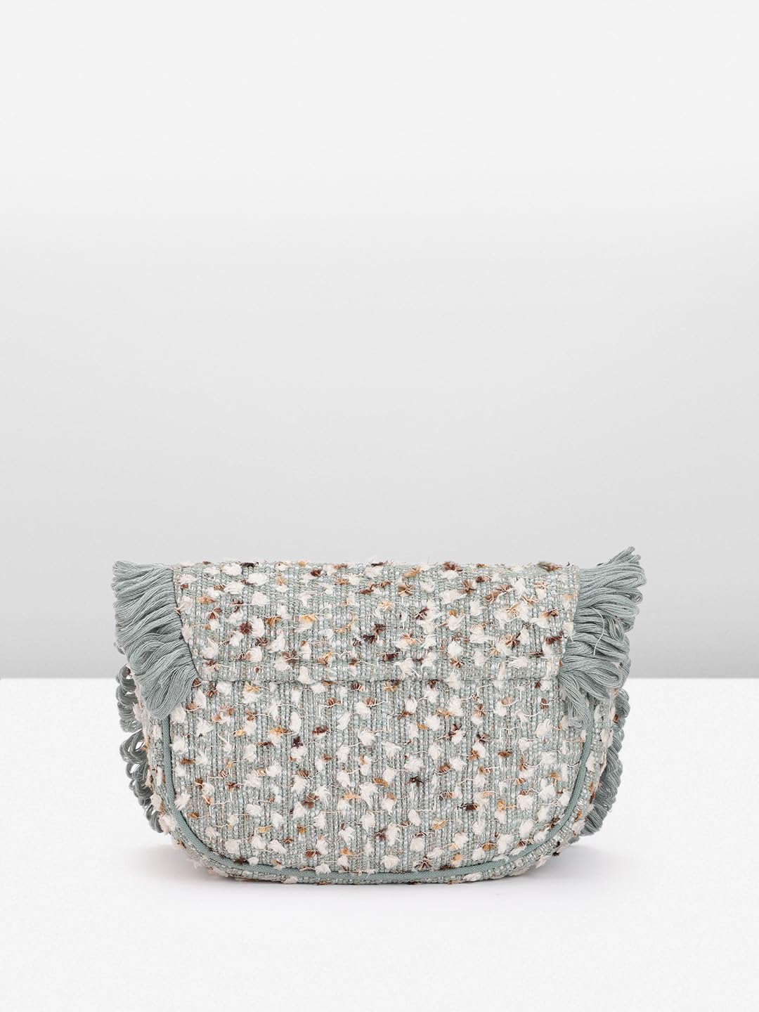 PRIMROSE Stylish Fringed Crossbody Bag with Tweed Pattern Grey